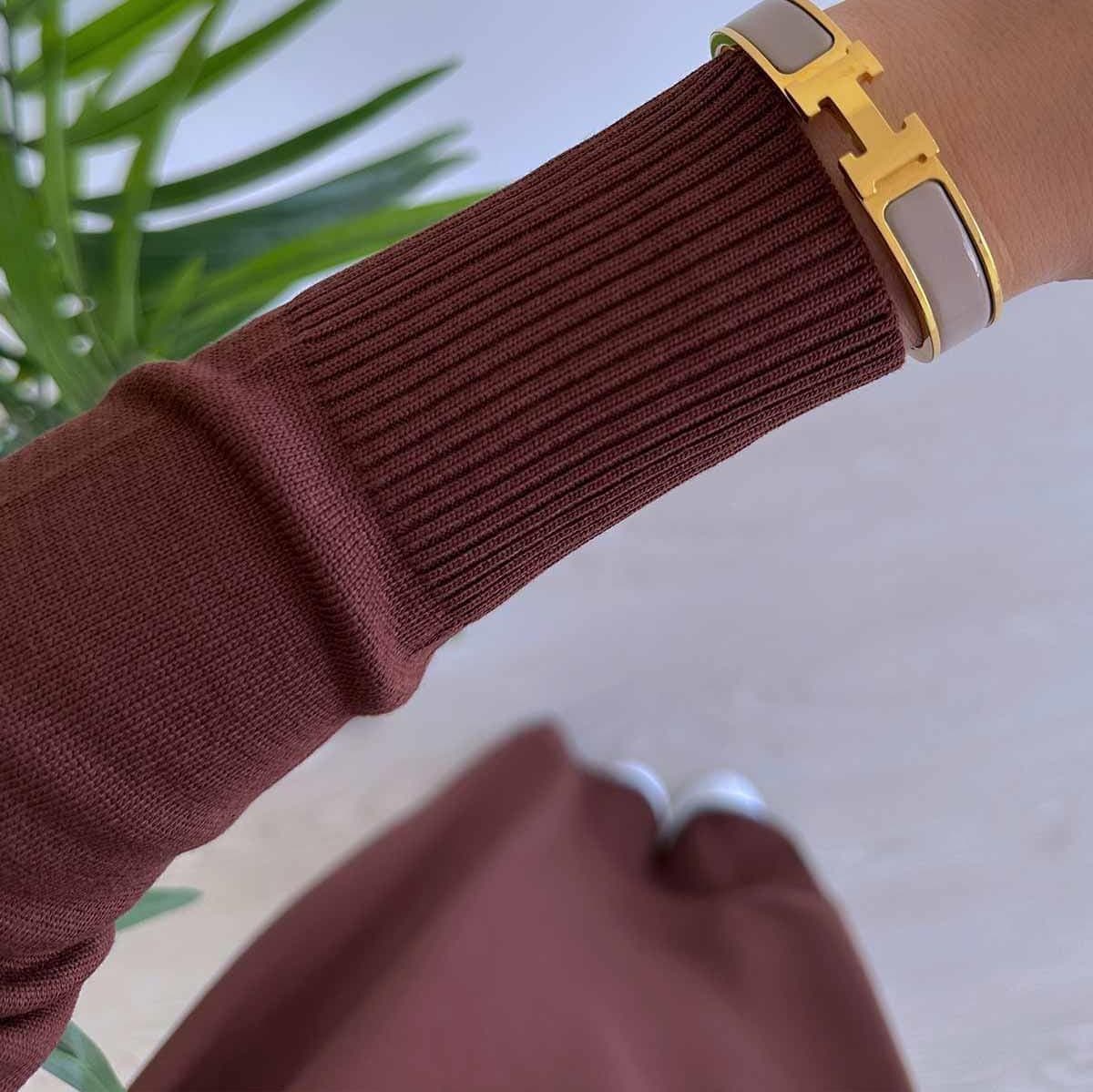 Elegant Mercerized Knitwear Dress - Brown | Long Sleeve Modest Maxi Dress for Women | Comfortable and Stylish Casual Wear,(KH-1718) - image 3