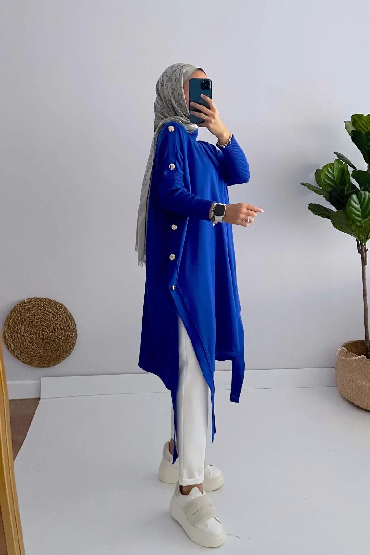 Sax Blue Buttoned Poncho for Women - Perfect Modest Wear - Elegant, Practical, and Ideal for Layering All Year Long,(KH-1311) - image 4