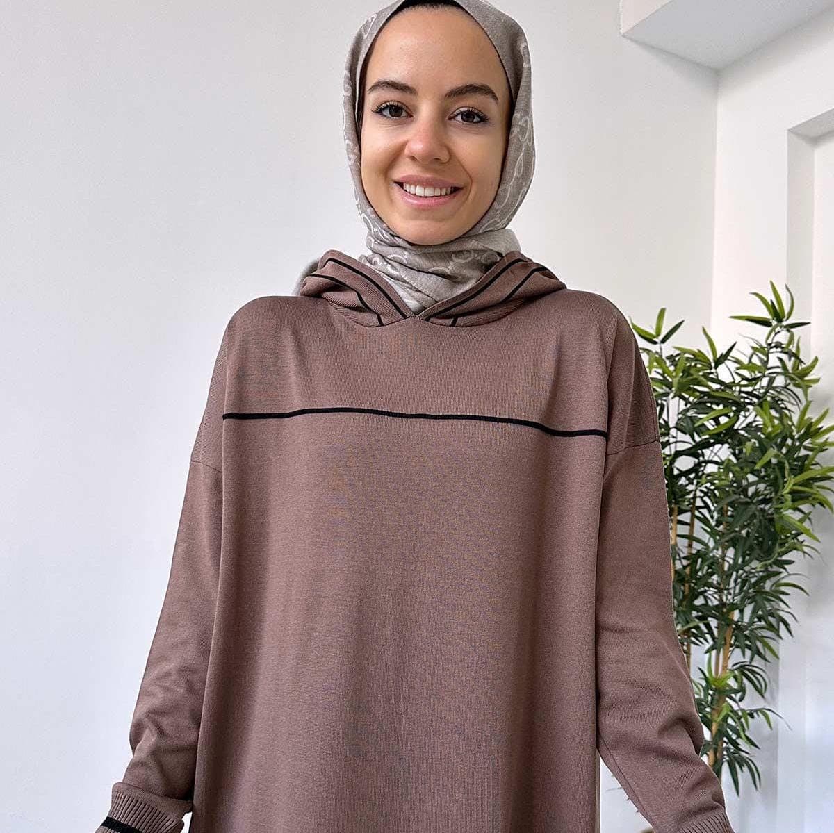 Hooded Mercerized Dress - Brown | Modest Fashion Long Dress for Women | Stylish & Comfortable Hoodie Dress for Casual Wear,(KH-1914) - image 5