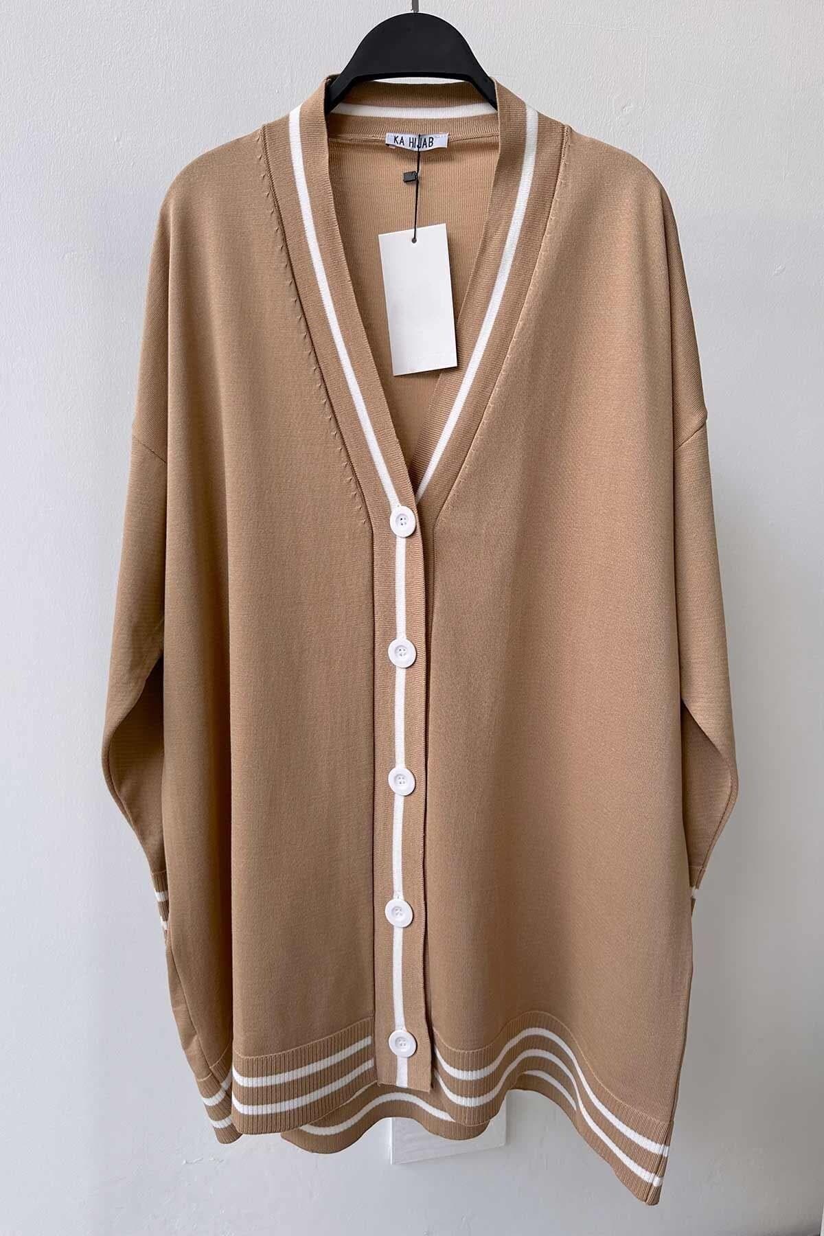 Elegant Line Detail Button Mercerized Cardigan - Cappuccino | Lightweight Knitwear for Everyday Modest Fashion | Casual & Chic,(KH-1824) - image 5