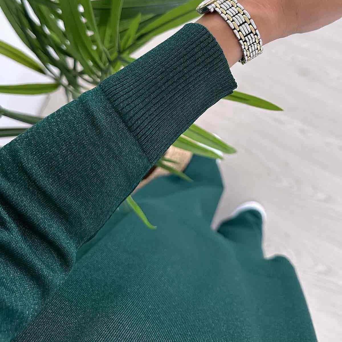 Women’s Sparkling Mercerized Outfit – Luxurious Emerald Green Two-Piece Set, Soft Knitwear with Oversized Fit and Wide-Leg Design,(KH-1241) - image 4