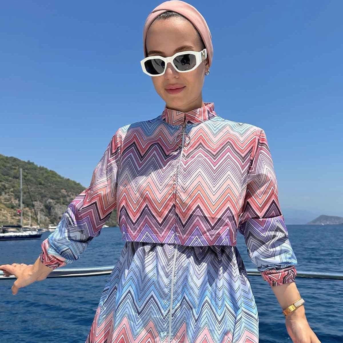 Dream Hijab Swimsuit with Colorful Zigzag Pattern – Modest Swimwear for Women, Lightweight and Comfortable Beach Outfit,(KH-1973) - image 5