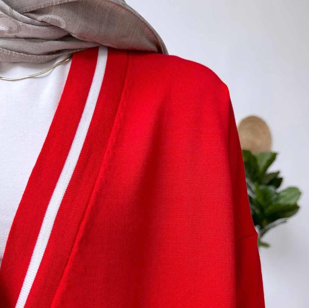 Women's Red Line Detail Button-Up Mercerized Cardigan - Trendy Knitwear with Striped Accents - Perfect for Casual or Work Outfits,(KH-1824) - image 5