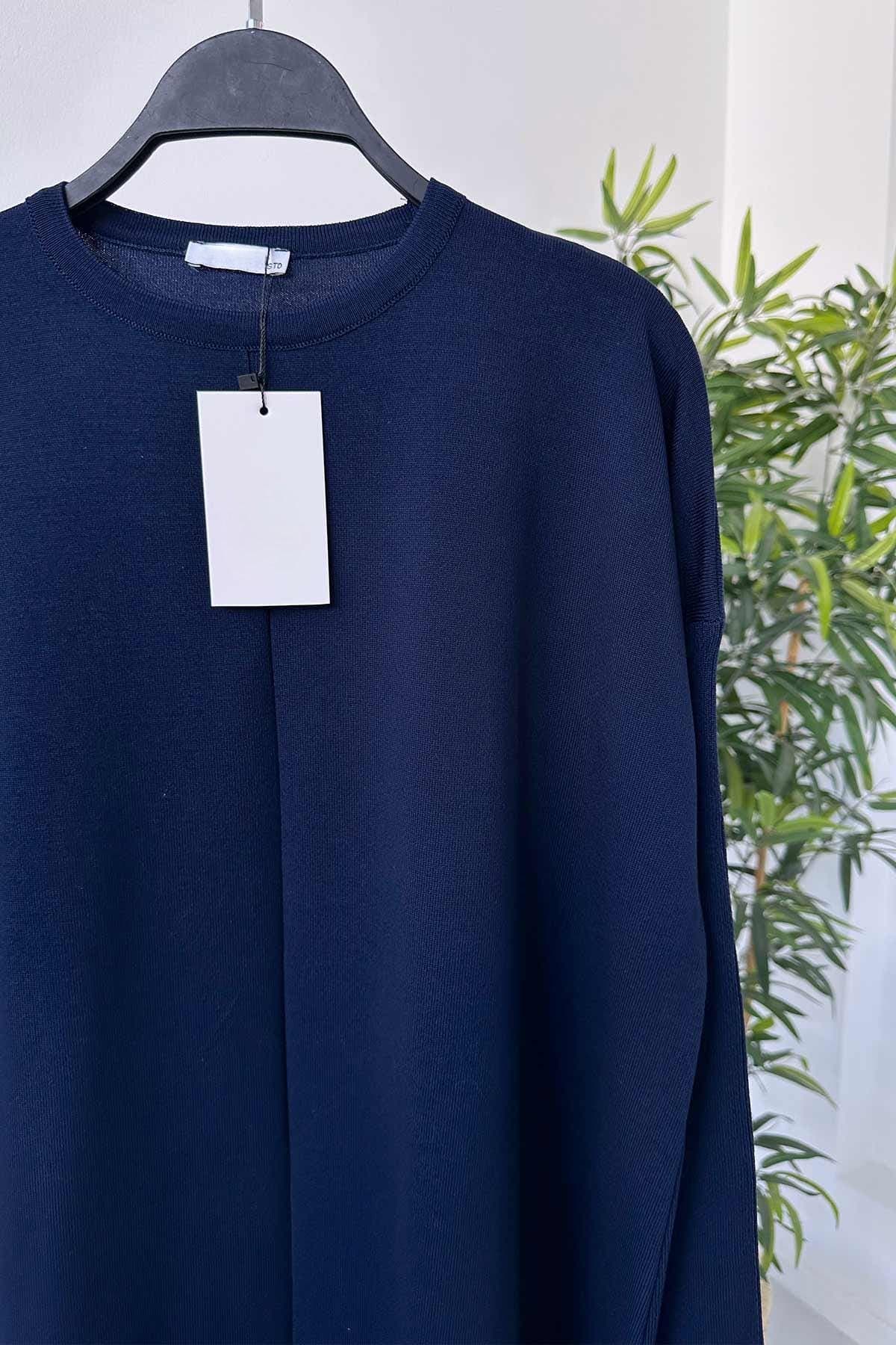 Elegant Navy Blue Mercerized Tunic for Women - Modest Fashion with Side Slit, Soft Fabric, Versatile Design for Every Season,(KH-1747) - image 4