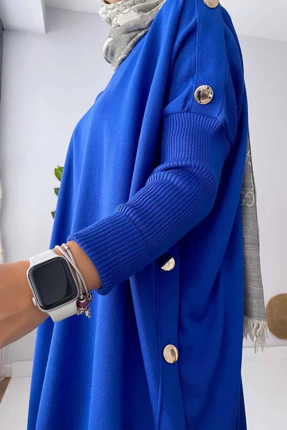Sax Blue Buttoned Poncho for Women - Perfect Modest Wear - Elegant, Practical, and Ideal for Layering All Year Long,(KH-1311) - image 2
