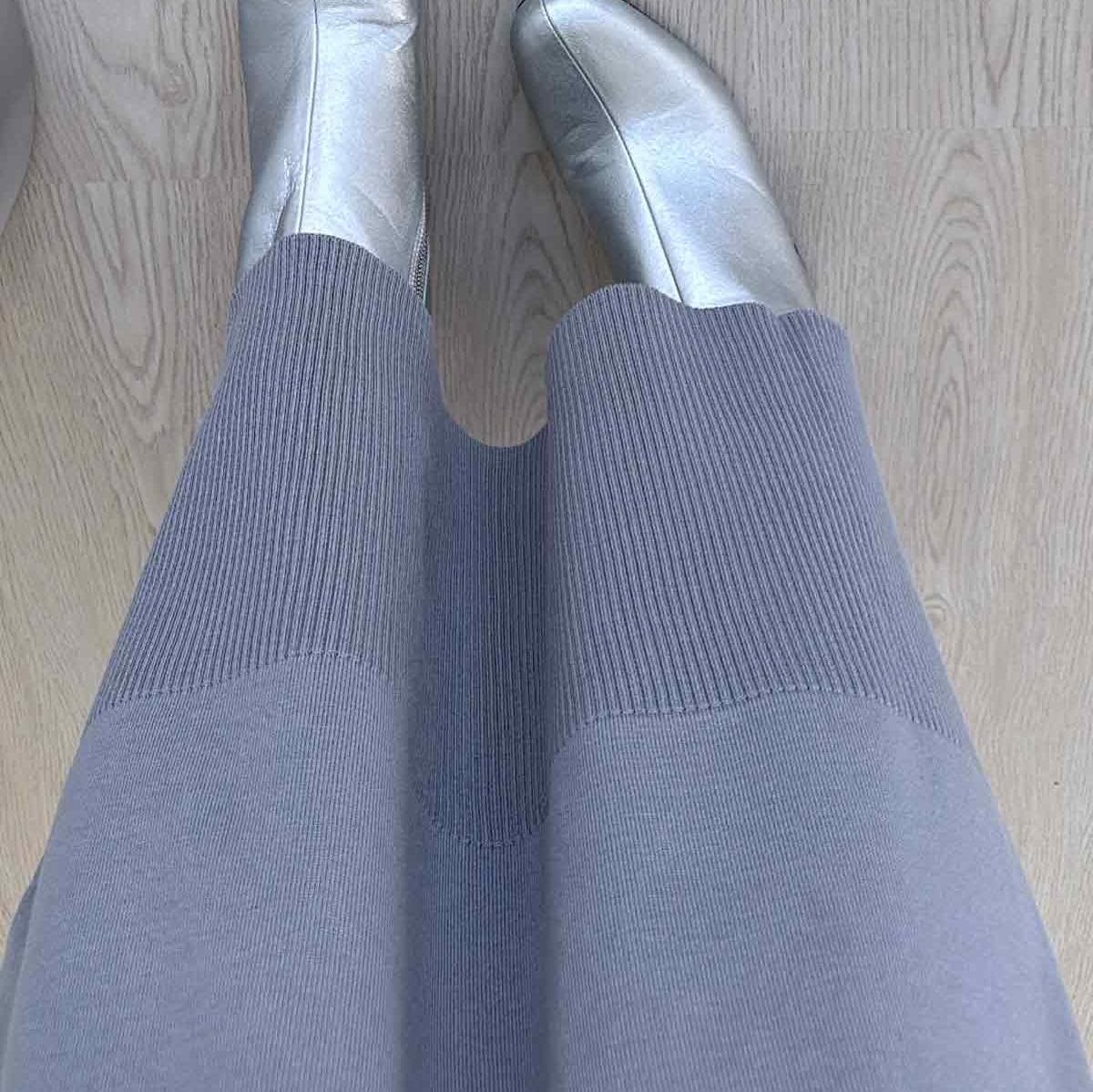 Gray Mercerized Knitwear Dress for Women - Modest Long-Sleeve Lightweight Ribbed Design - Perfect for Casual and Formal Occasions,(KH-1718) - image 4