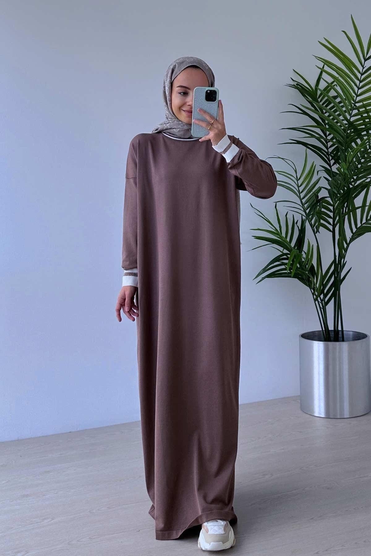 Long Mercerized Modest Dress with Stylish Collar Band, Comfortable and Trendy Casual Wear for Women,(KH-1730)