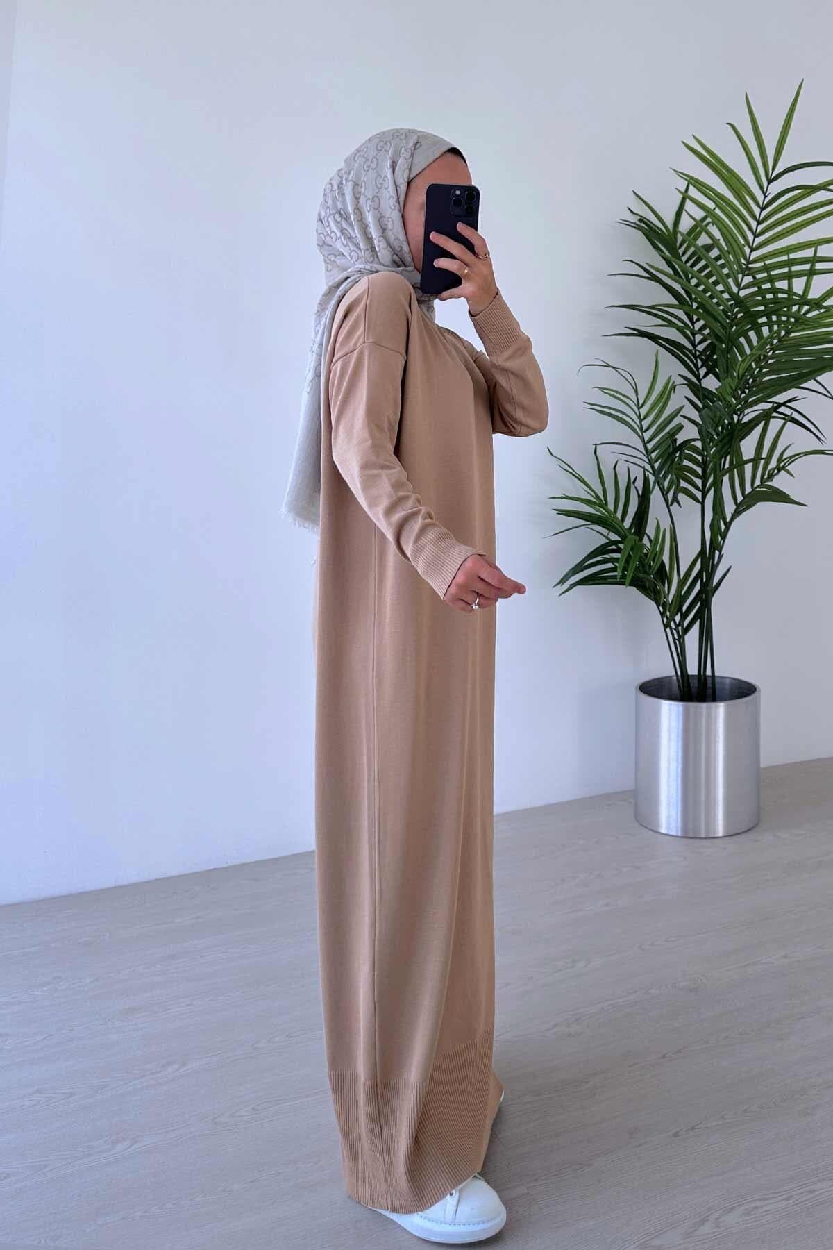 Long Sleeve Mercerized Knit Dress in Cappuccino - Comfortable and Chic Maxi for Modest Fashion - Perfect for Everyday Wear,(KH-1718) - image 4