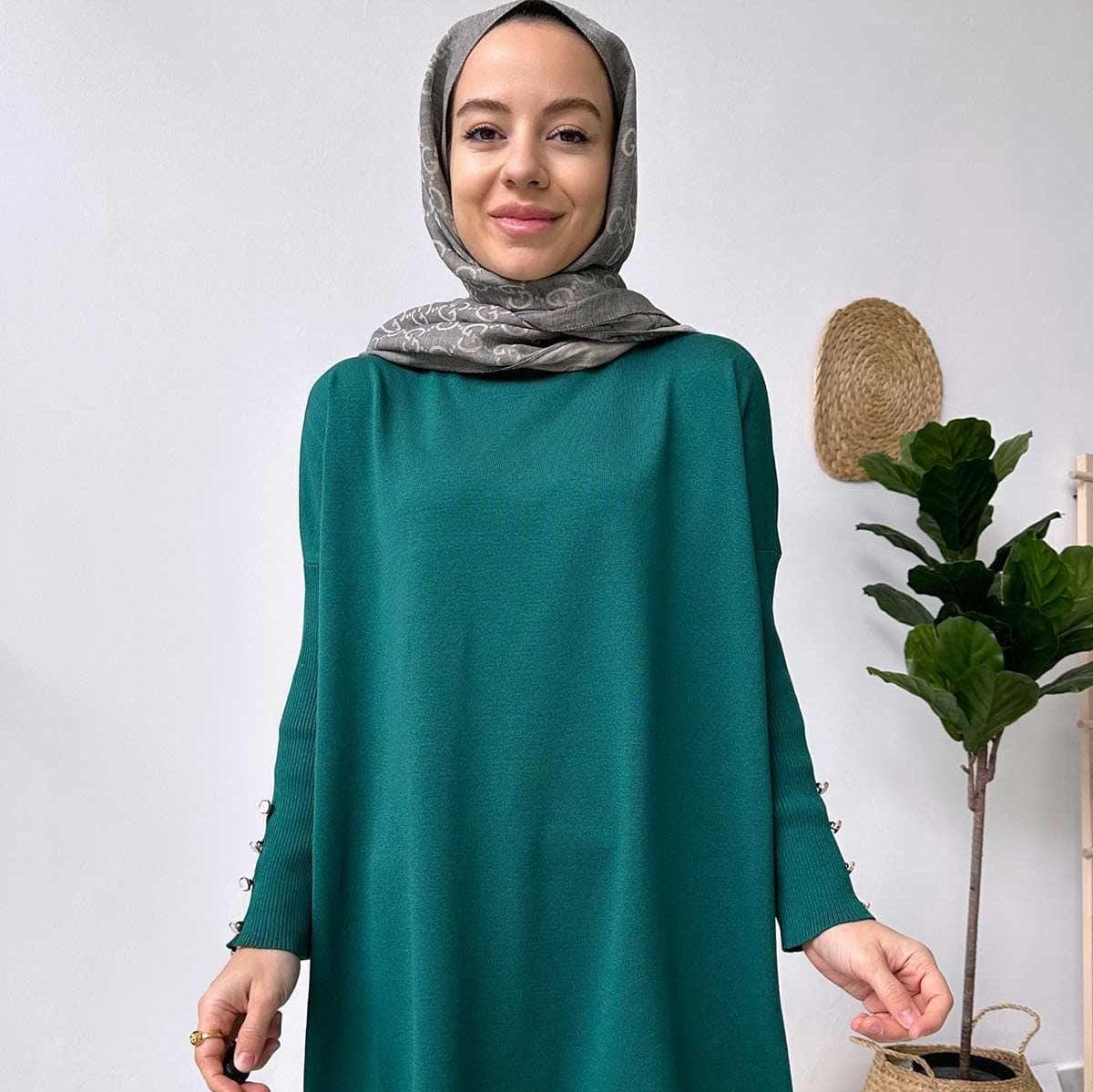 Emerald Sleeve Detail Mercerized Tunic for Modest Fashion–Lightweight, Elegant, and Comfortable Design, Perfect for Every Occasion,(KH-1795) - image 4