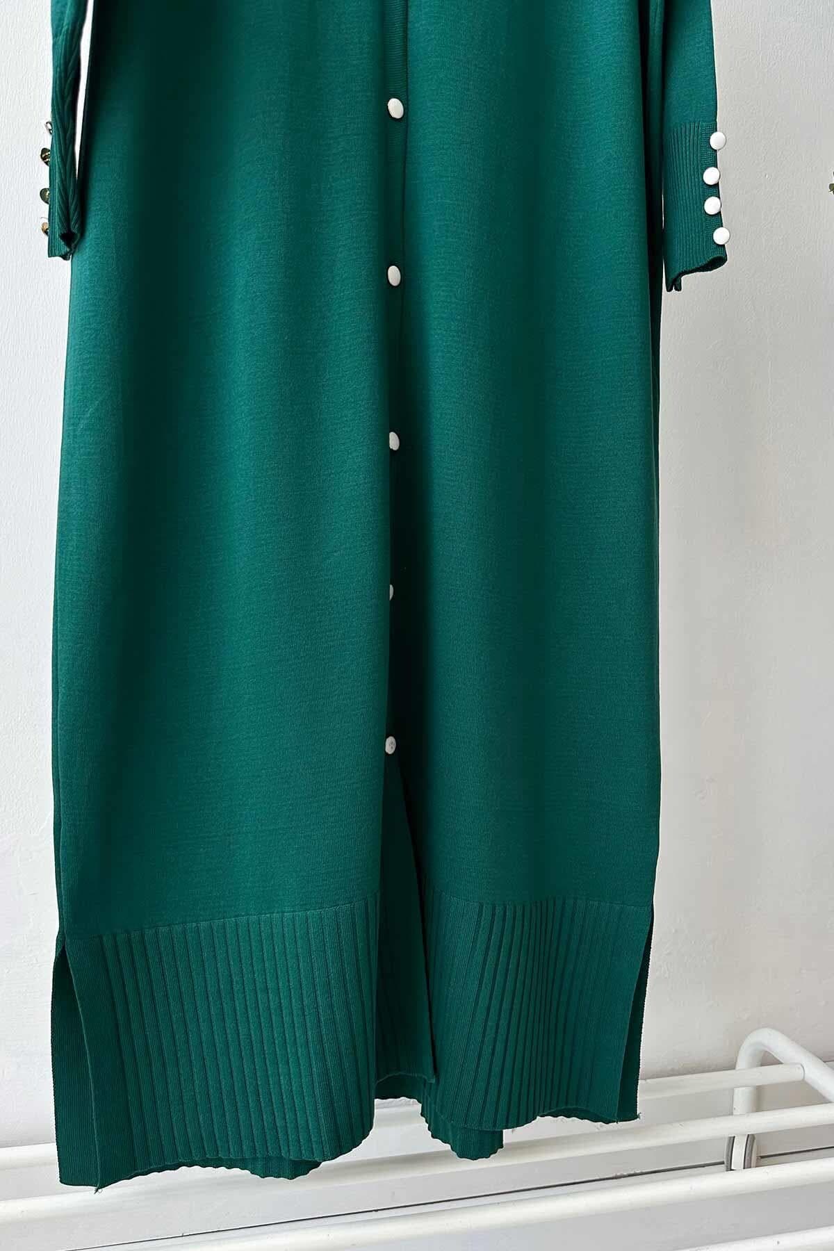 Emerald Green Maxi Length Buttoned Mercerized Cardigan - Modest Fashion, Elegant Layering, Versatile and Comfortable Knitwear,(KH-1804) - image 4