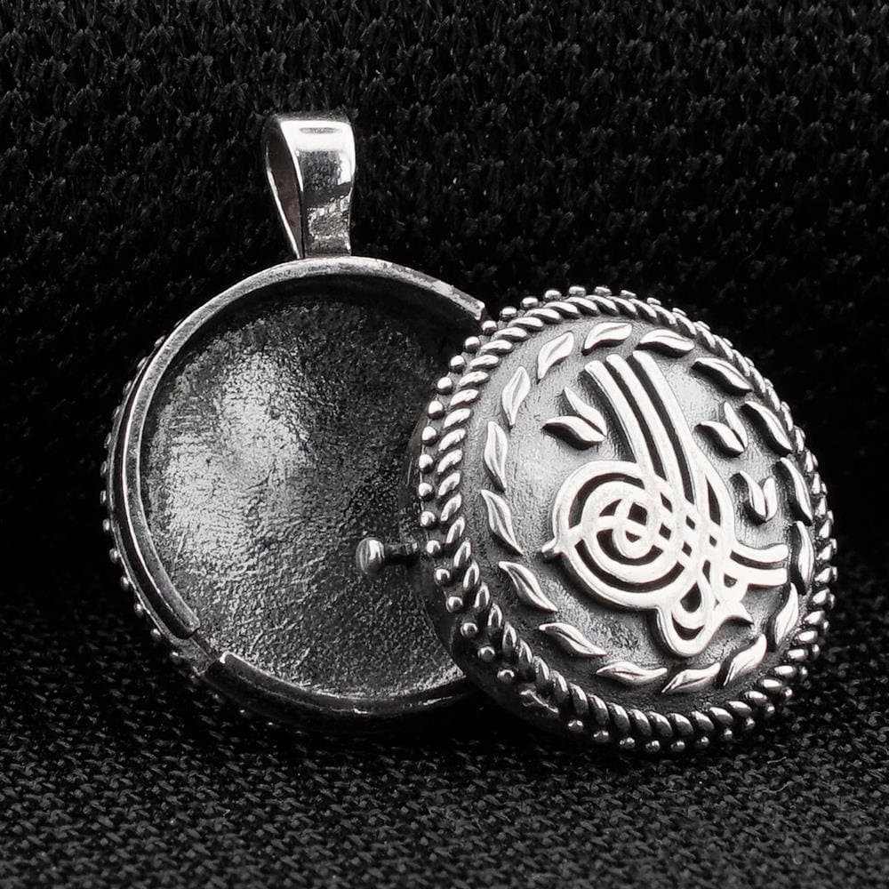 Sterling Silver Ottoman Tugra taweez Locket necklace Amulet Talisman Prayer Box pendant hand made taweez holder Taveez holder mens neckkace - image 2