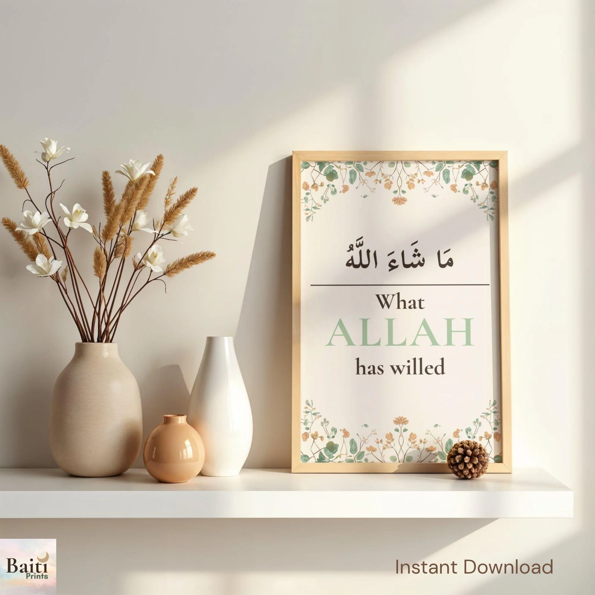 Islamic Nursery Wall Art | Botanical Arabic Calligraphy Print (Digital Download) - image 2