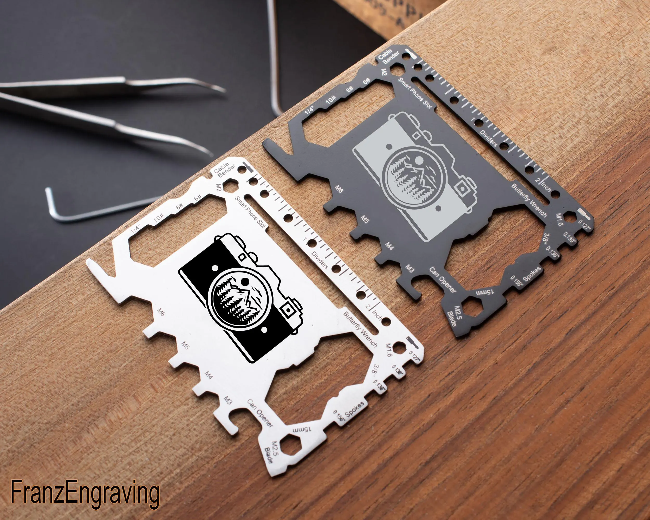 Photographer Gift Multitool Card, Engraved Camera Wallet Insert, Personalized EDC Card for Him, Mountain Adventure Tool, Nature Lover Gift - image 4