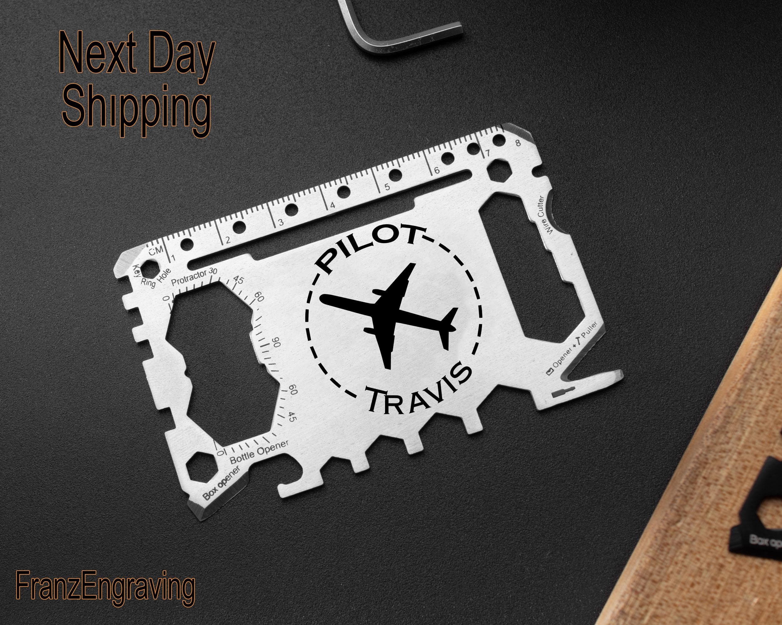 Personalized Pilot Multi-Tool Wallet Card: Engraved Stainless Steel Gift