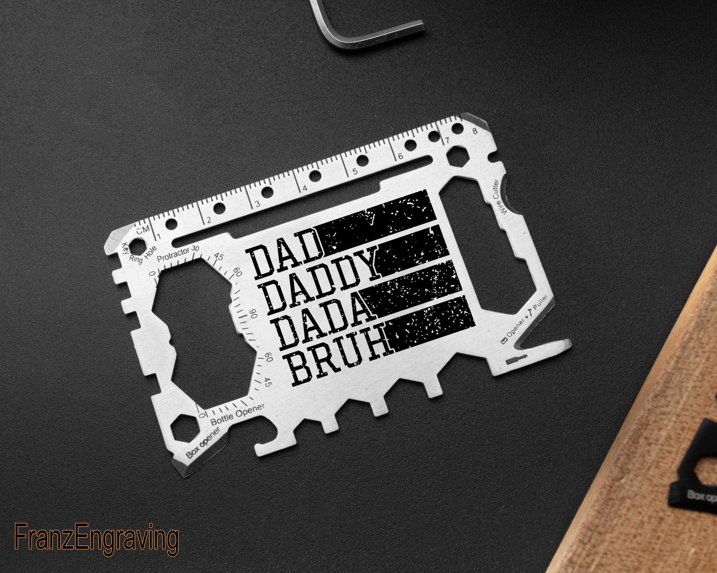 Dad Daddy Dada Bruh Engraved Multitool Wallet Card, Funny Father Gift, Distressed Flag EDC Tool, Fathers Day Gift for Him