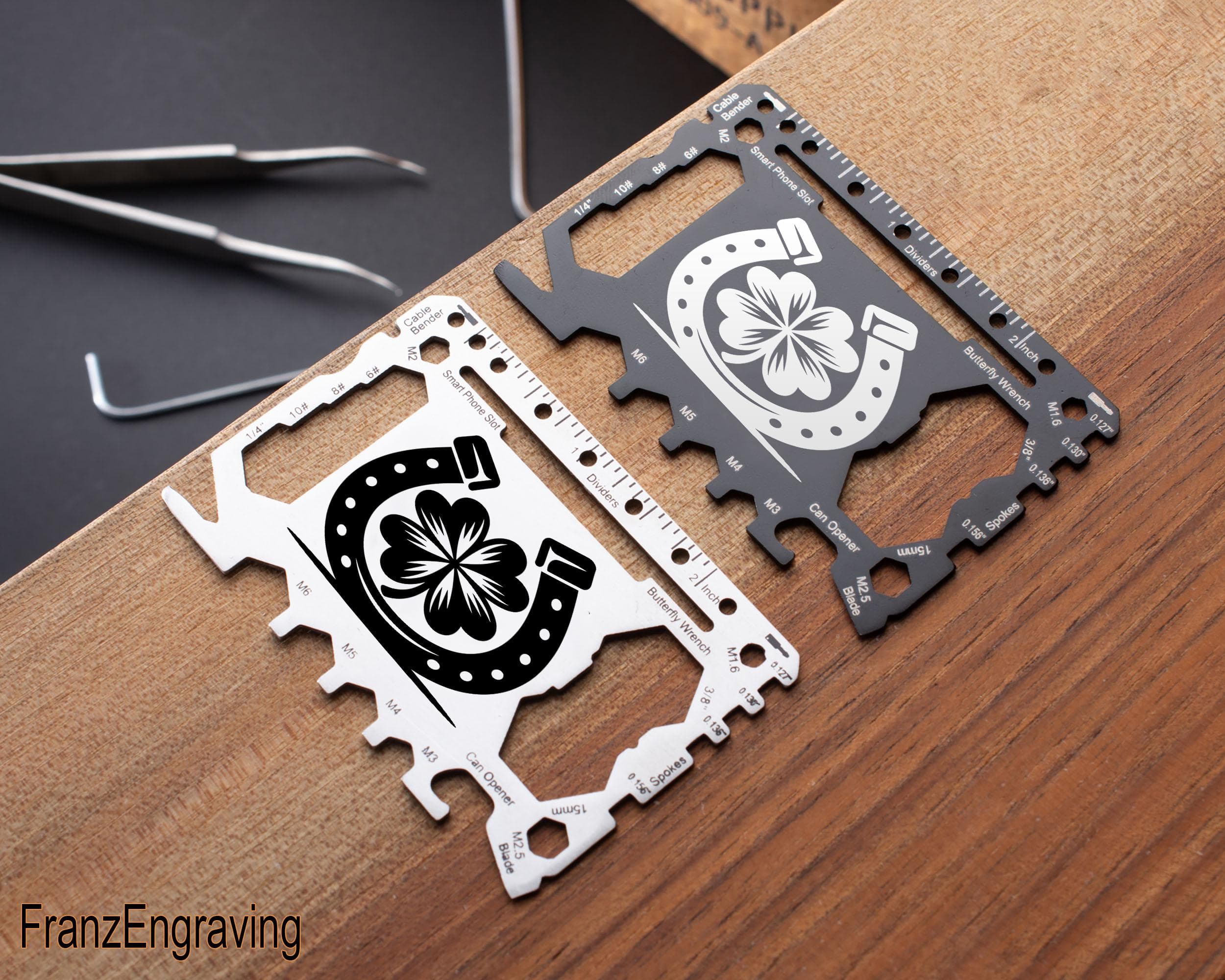 Lucky Horseshoe Clover Multitool Card | Four Leaf Clover Engraved Wallet Tool | Gift for Horse Lovers | Lucky Charm EDC Gift - image 3