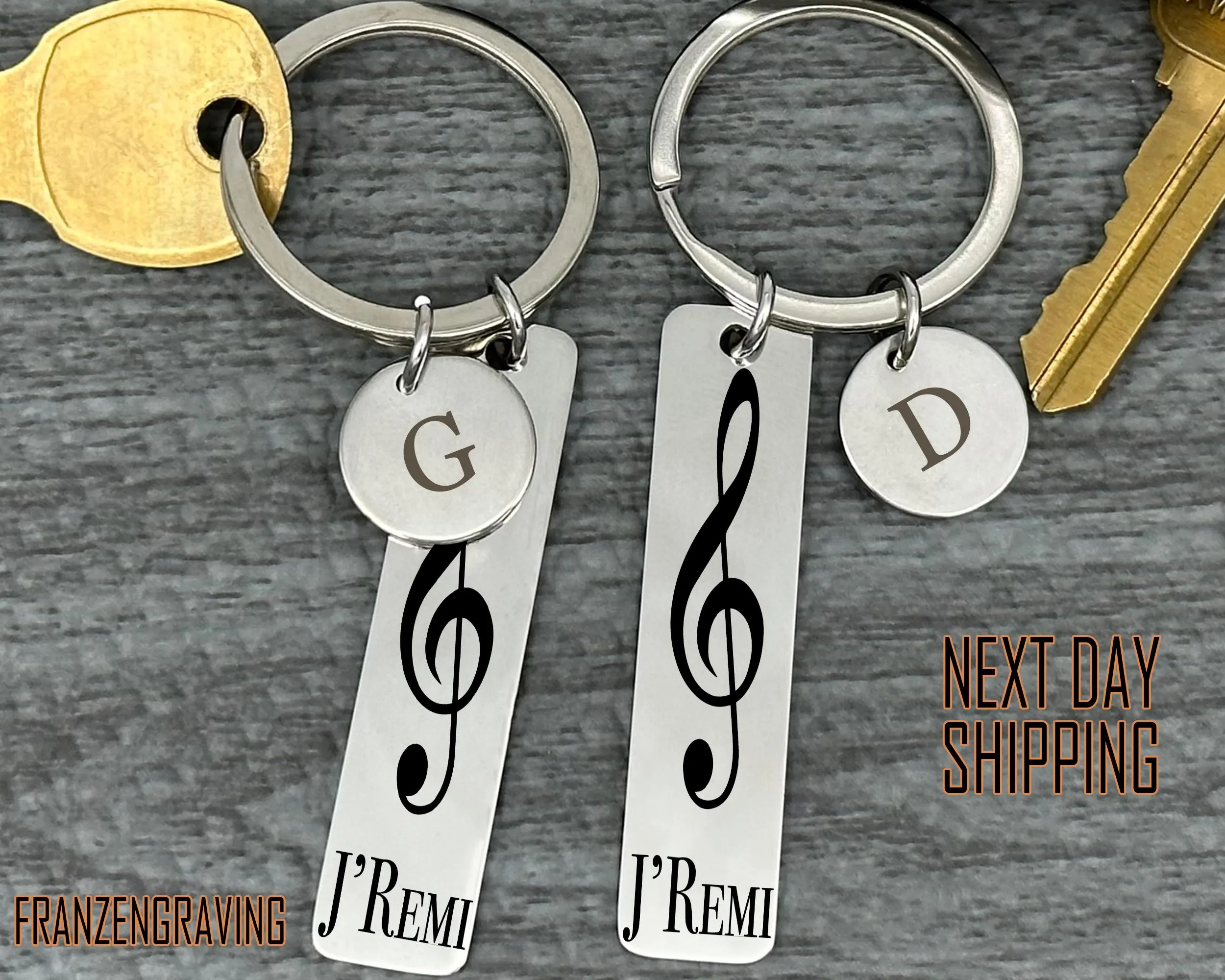 Personalized Treble Clef Keychain: Engraved Stainless Steel Music Gift