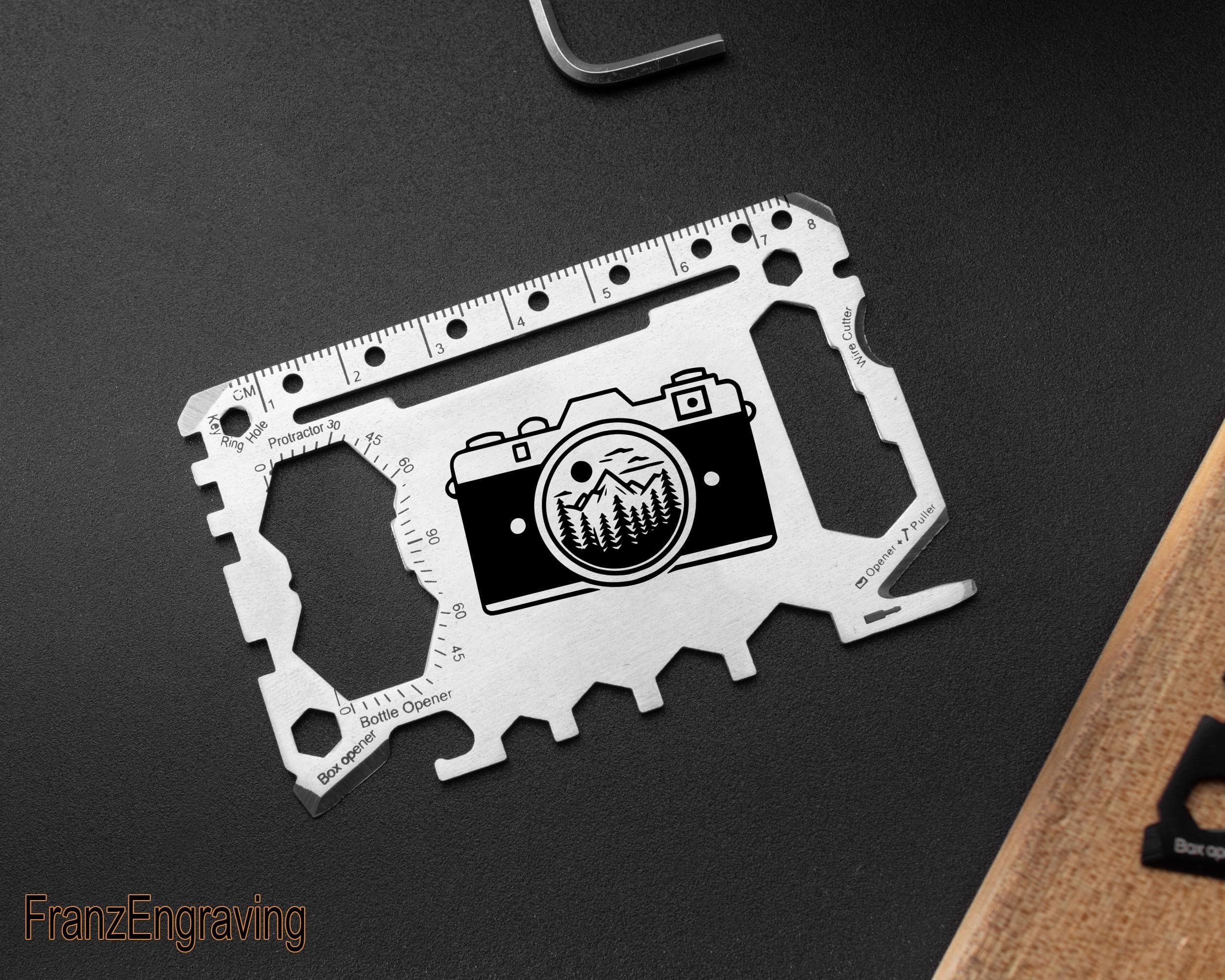 Photographer Gift Multitool Card, Engraved Camera Wallet Insert, Personalized EDC Card for Him, Mountain Adventure Tool, Nature Lover Gift