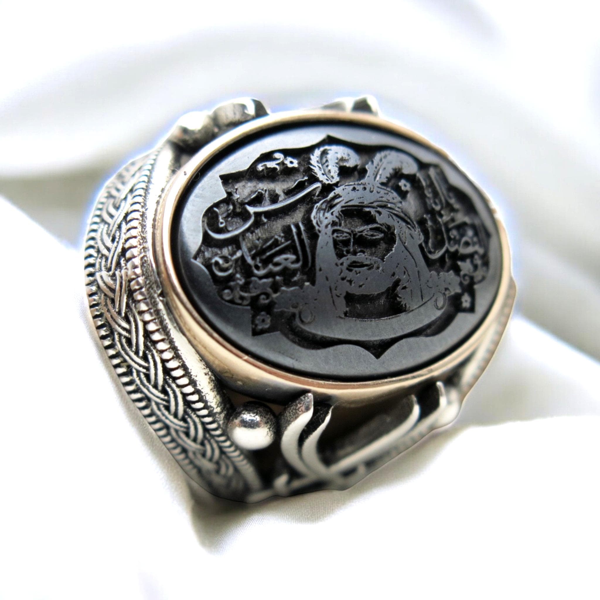 Ya AbalFadl Al-Abbas Ring - Hematite Hadid Stone Engraved - 925 Sterling Silver - Spiritual Protection - image 3