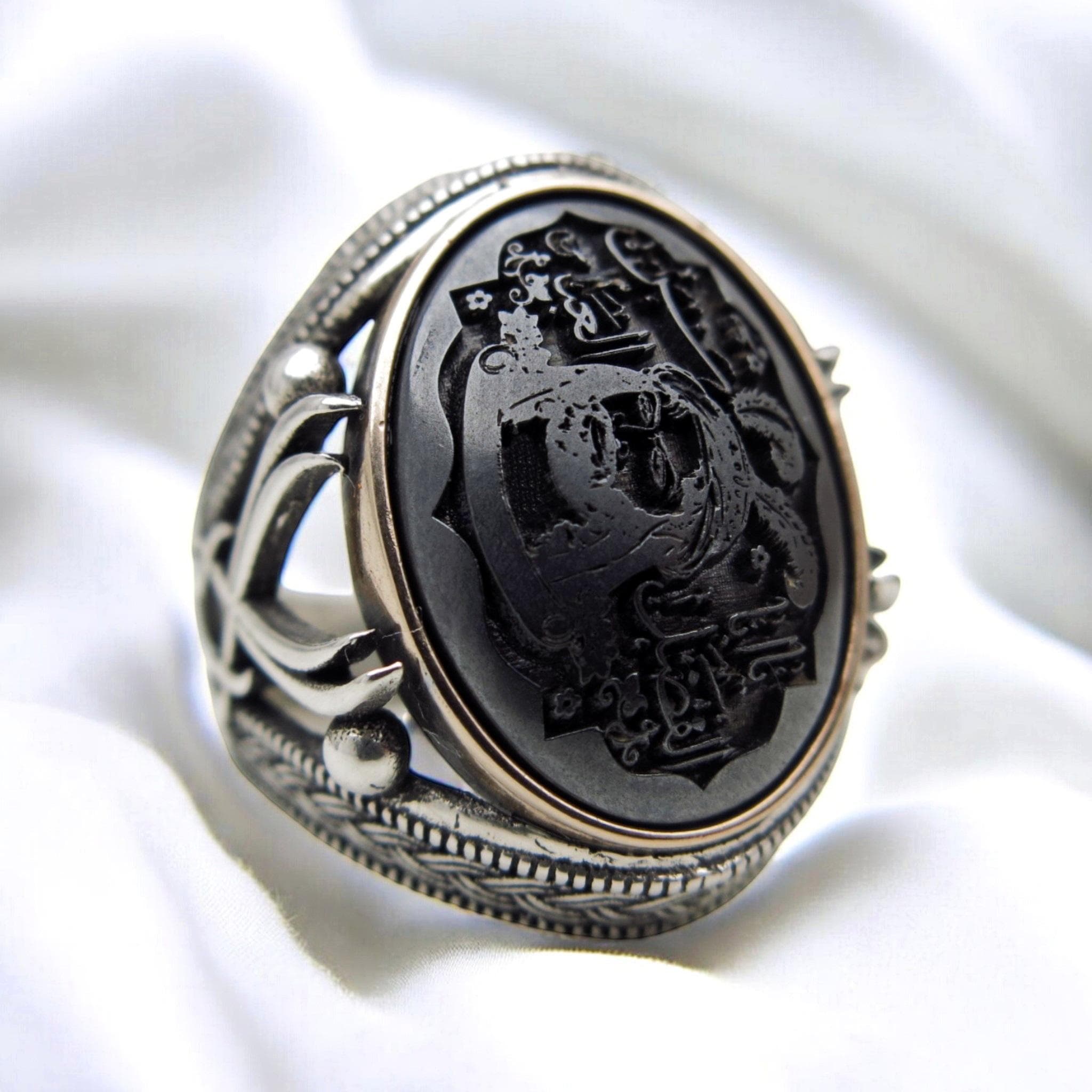 Ya AbalFadl Al-Abbas Ring - Hematite Hadid Stone Engraved - 925 Sterling Silver - Spiritual Protection - image 2