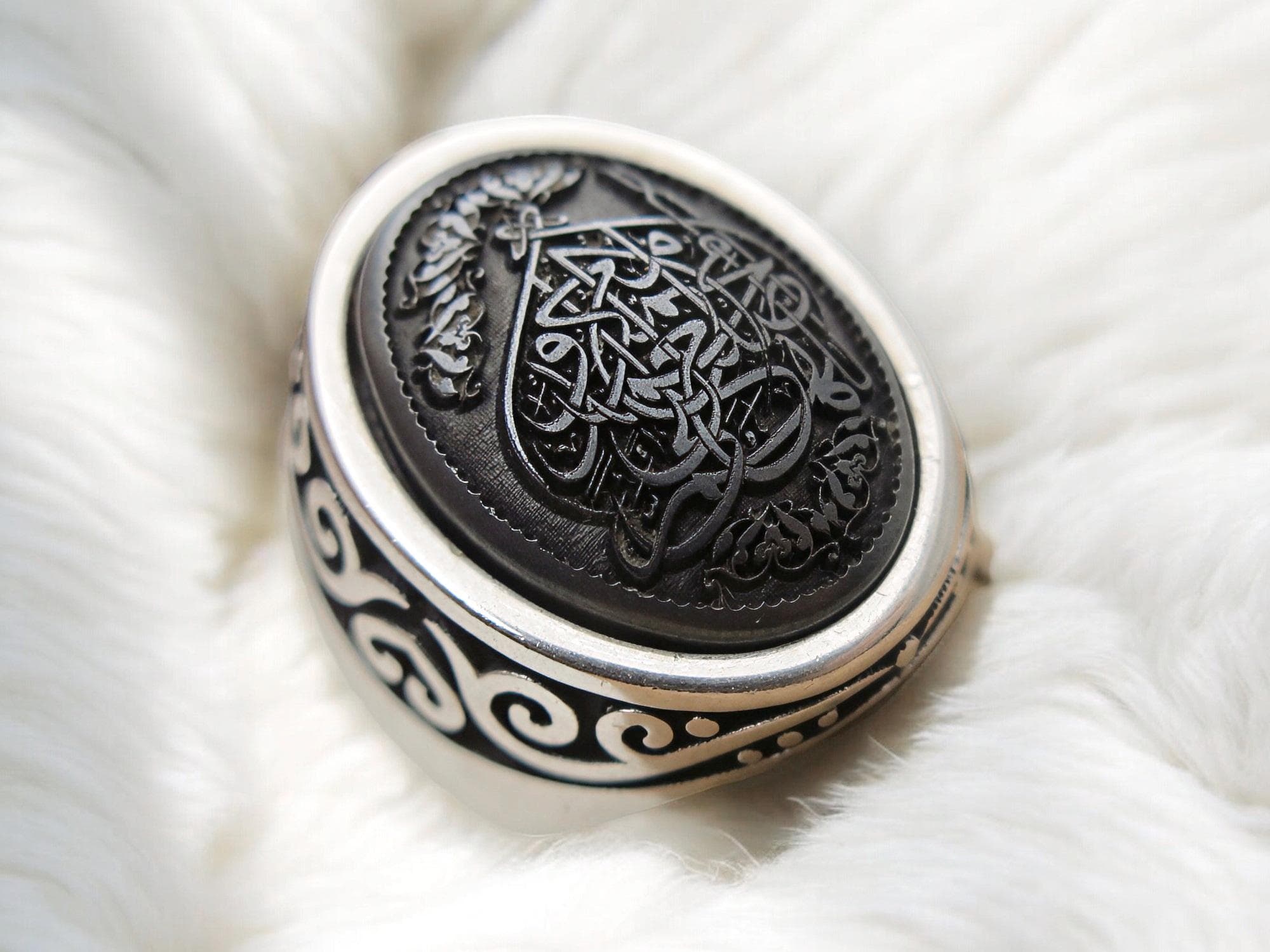 Islamic Prayer Hematite Sterling Silver 925 Man Ring - image 2