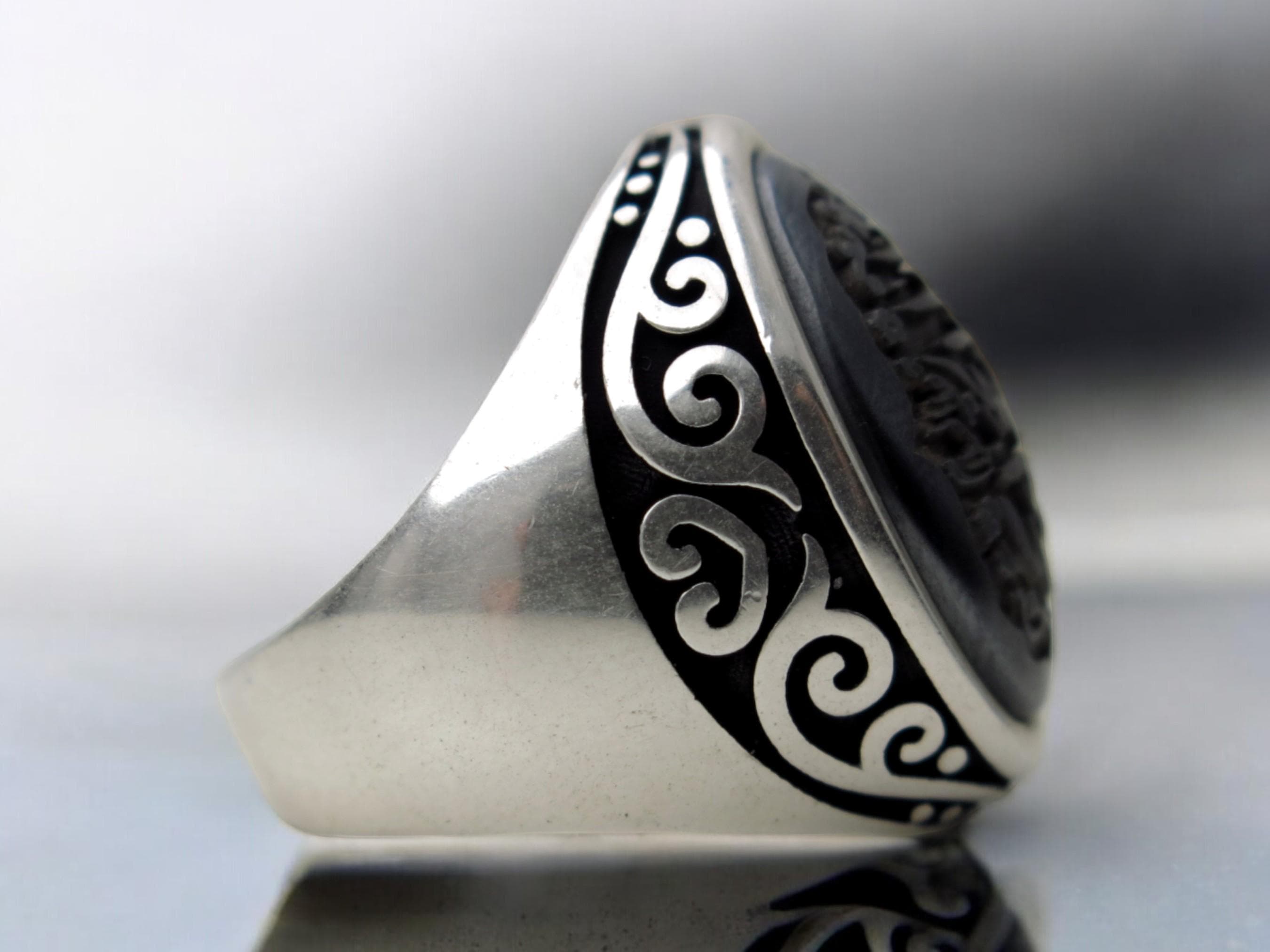 ARBIC ISLAMIC Hematite Hadid Sterling Silver 925 Man Ring Engraved  باب الحوائج  Natural Hadid Gem - image 4