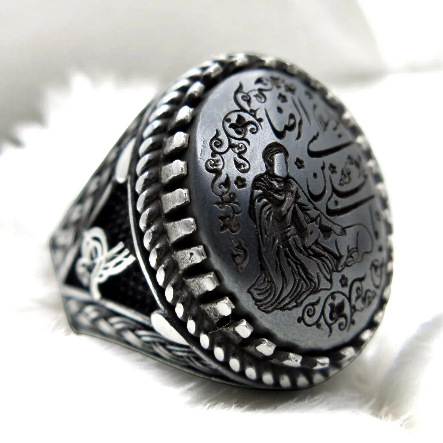 Engraved Hematite Sterling Silver Ring – Ya Ali Ibn Musa Al-Reza, Spiritual - image 2