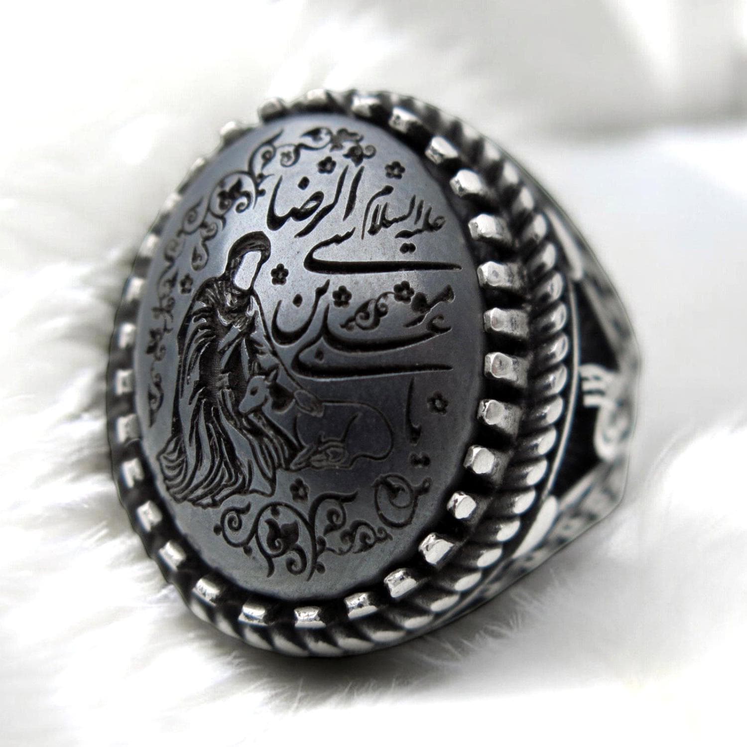 Engraved Hematite Sterling Silver Ring – Ya Ali Ibn Musa Al-Reza, Spiritual - image 4