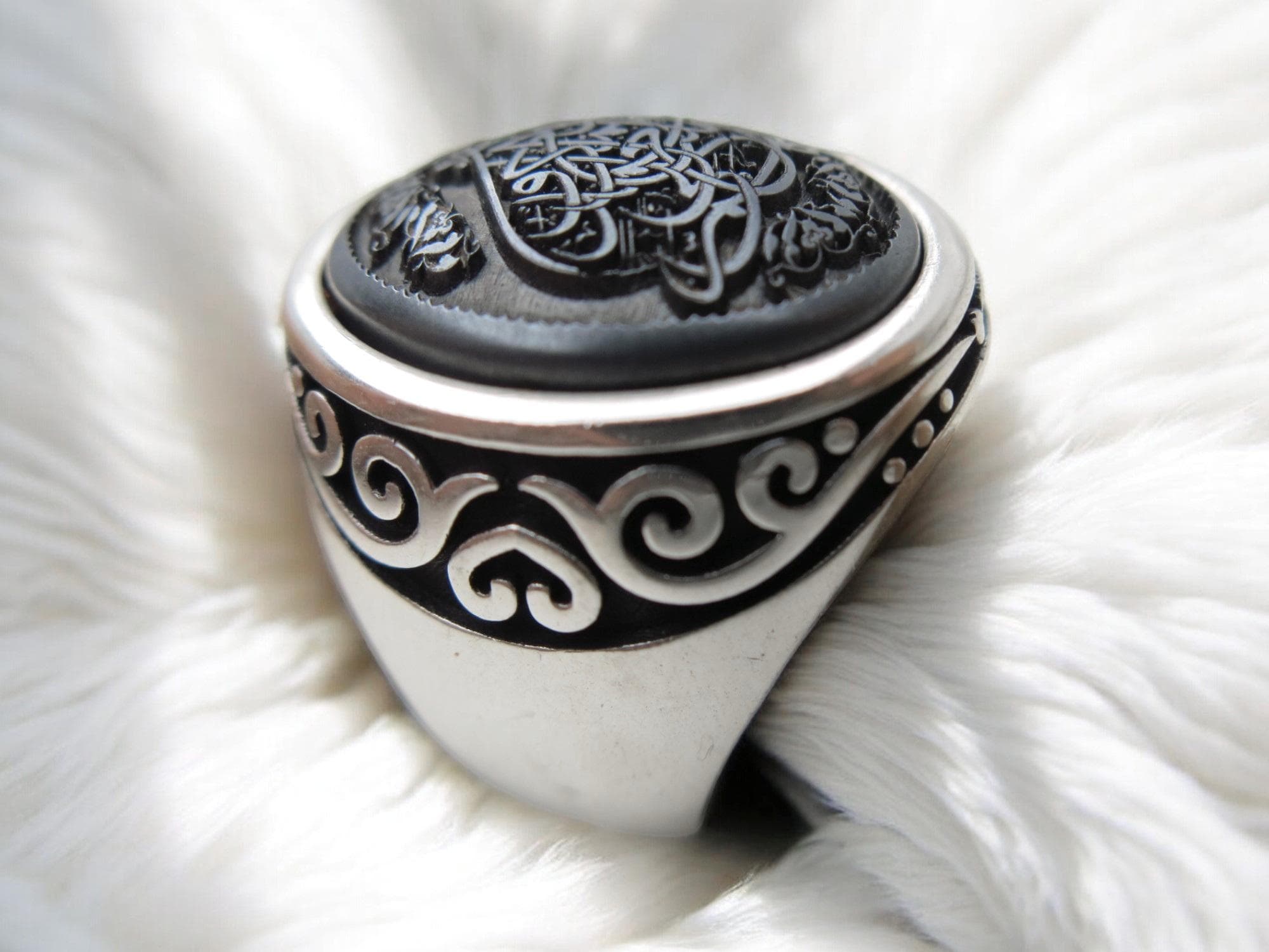 Islamic Prayer Hematite Sterling Silver 925 Man Ring - image 5
