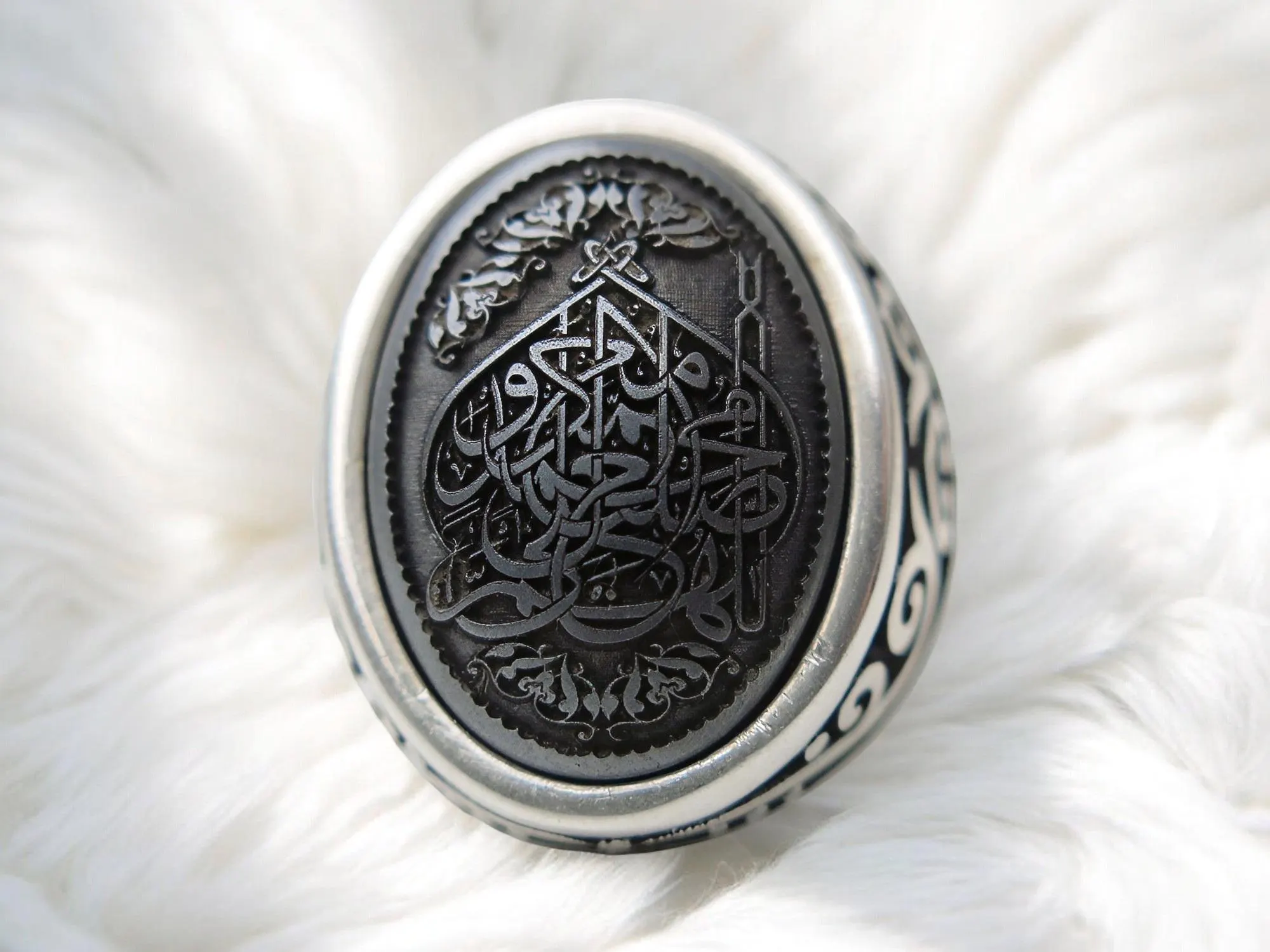 Islamic Prayer Hematite Sterling Silver 925 Man Ring - image 3