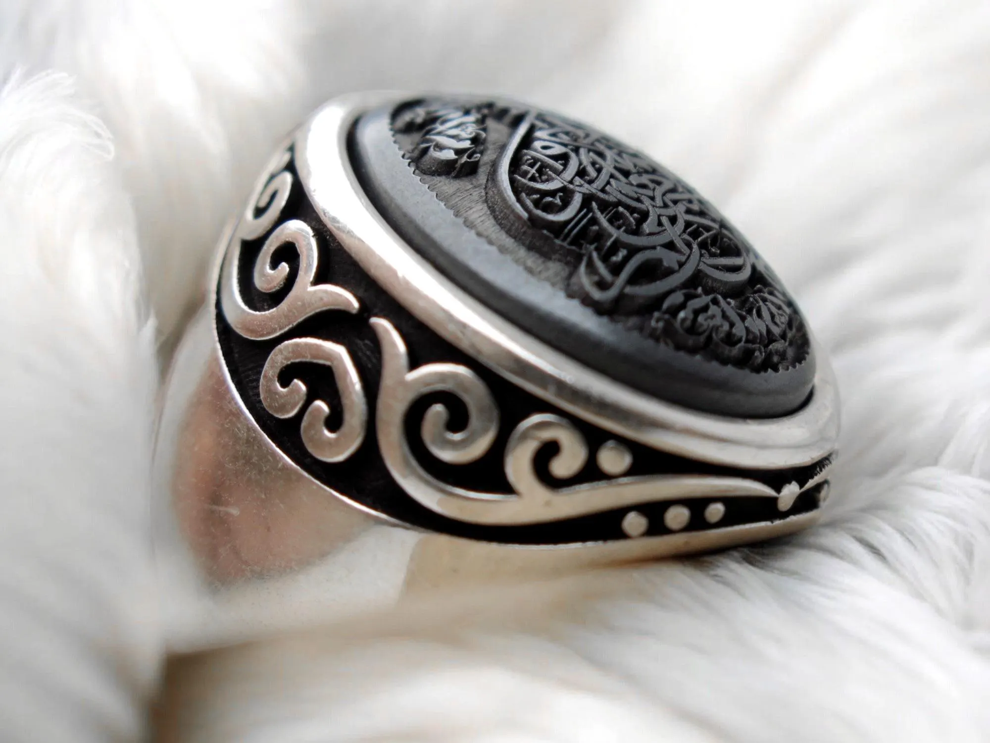 Islamic Prayer Hematite Sterling Silver 925 Man Ring