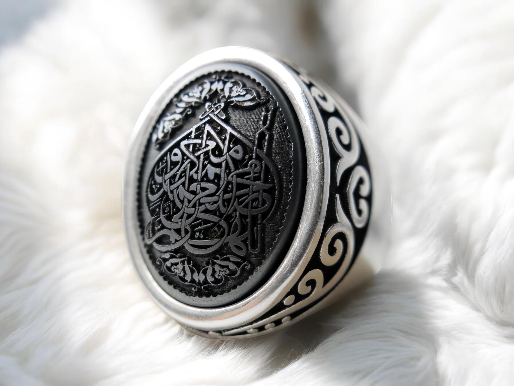 Islamic Prayer Hematite Sterling Silver 925 Man Ring - image 4