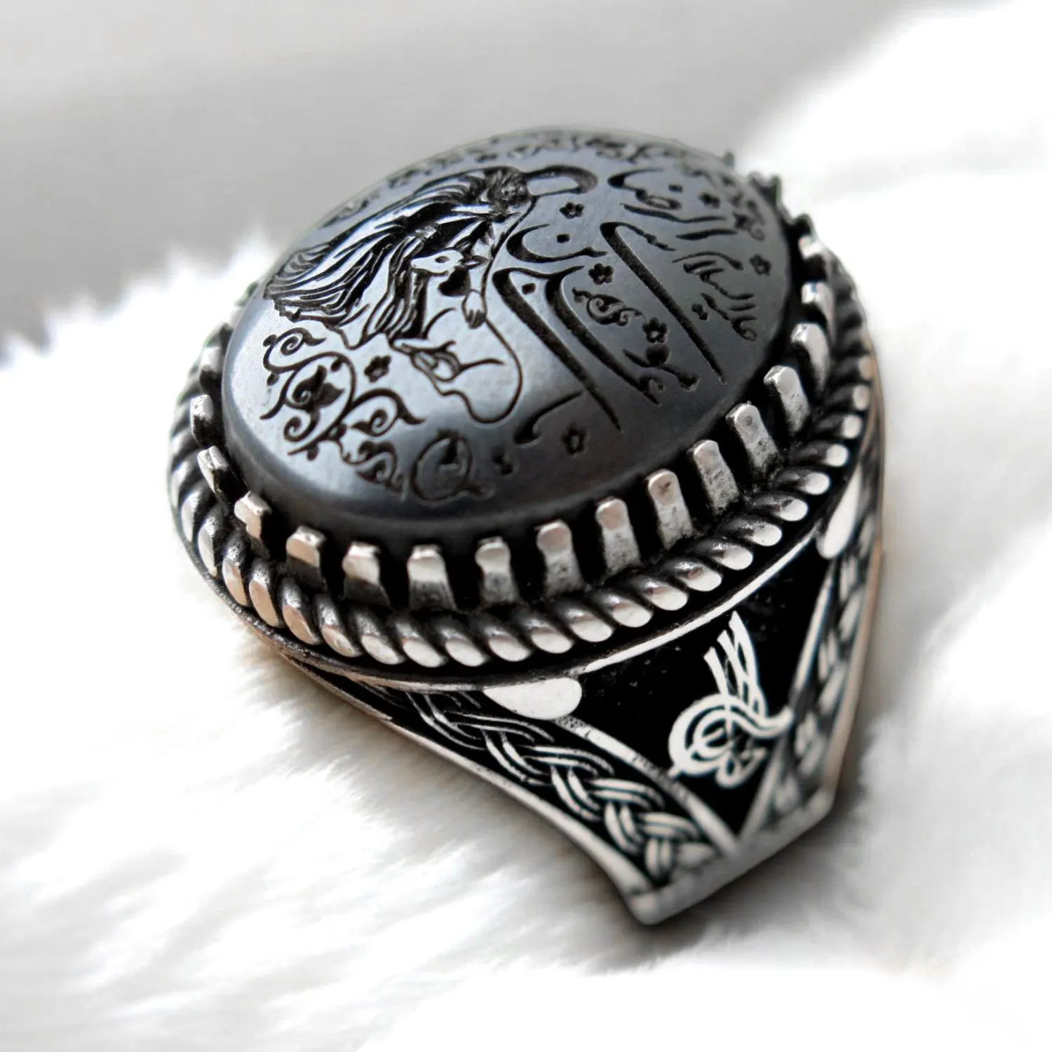 Engraved Hematite Sterling Silver Ring – Ya Ali Ibn Musa Al-Reza, Spiritual