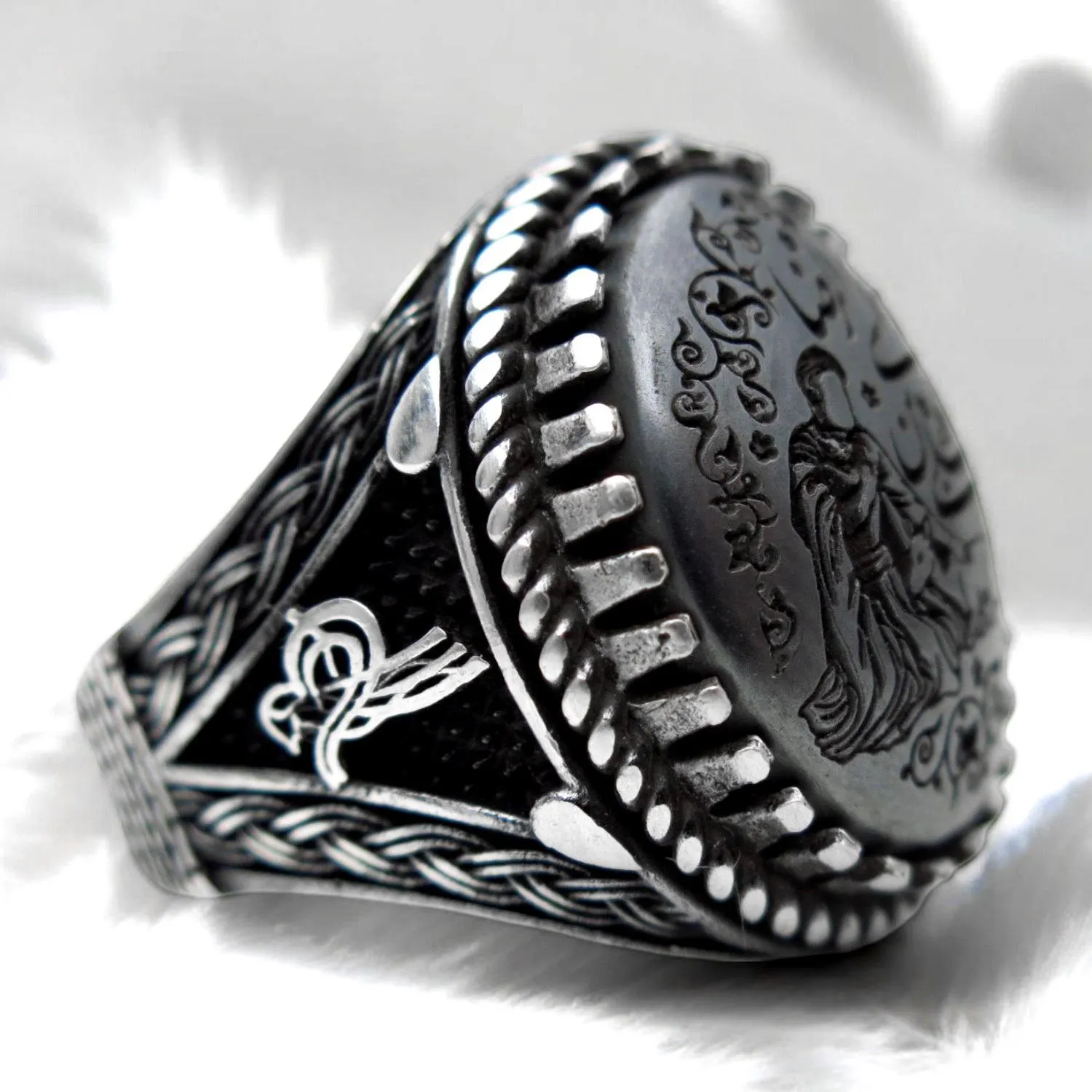 Engraved Hematite Sterling Silver Ring – Ya Ali Ibn Musa Al-Reza, Spiritual - image 3