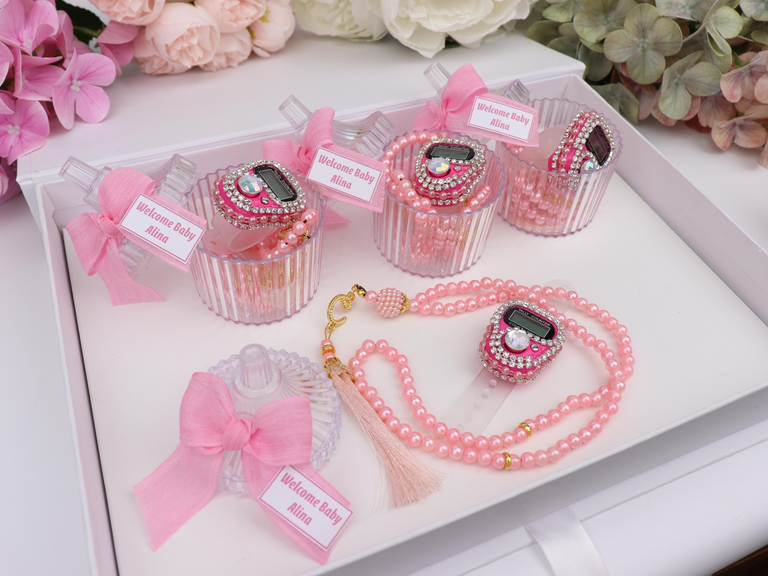 Pink Pearl Tasbih, Digital Finger Counter: Welcome Baby Shower Favor, Muslim Gift, Islamic Gifts - image 3