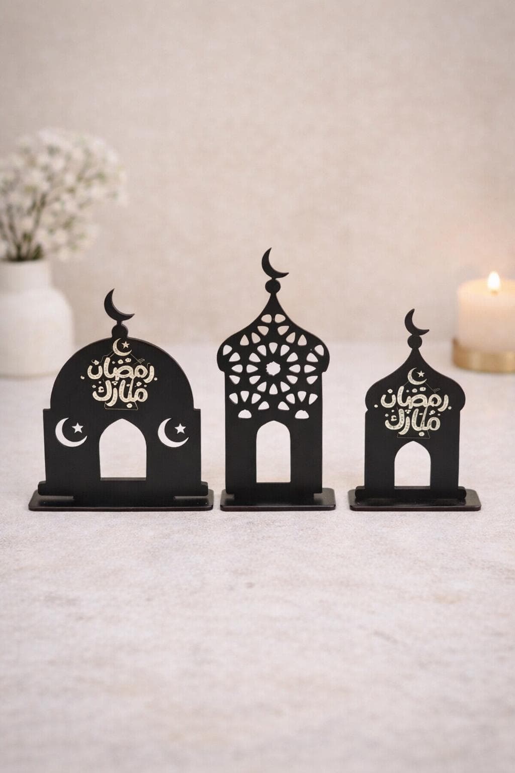 Laser Cut Wooden Ramadan Mubarak Table Decor, Islamic Ornaments, Eid Gift