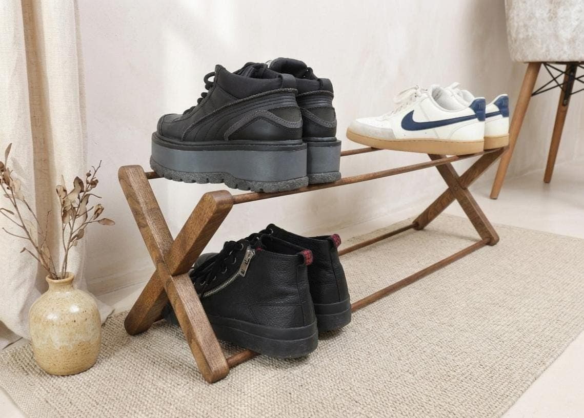 Unique Design Freestanding Chestnut Shoe Rack for Entryway, Minimalist Narrow Floor Storage, Walnut Varnish - image 3