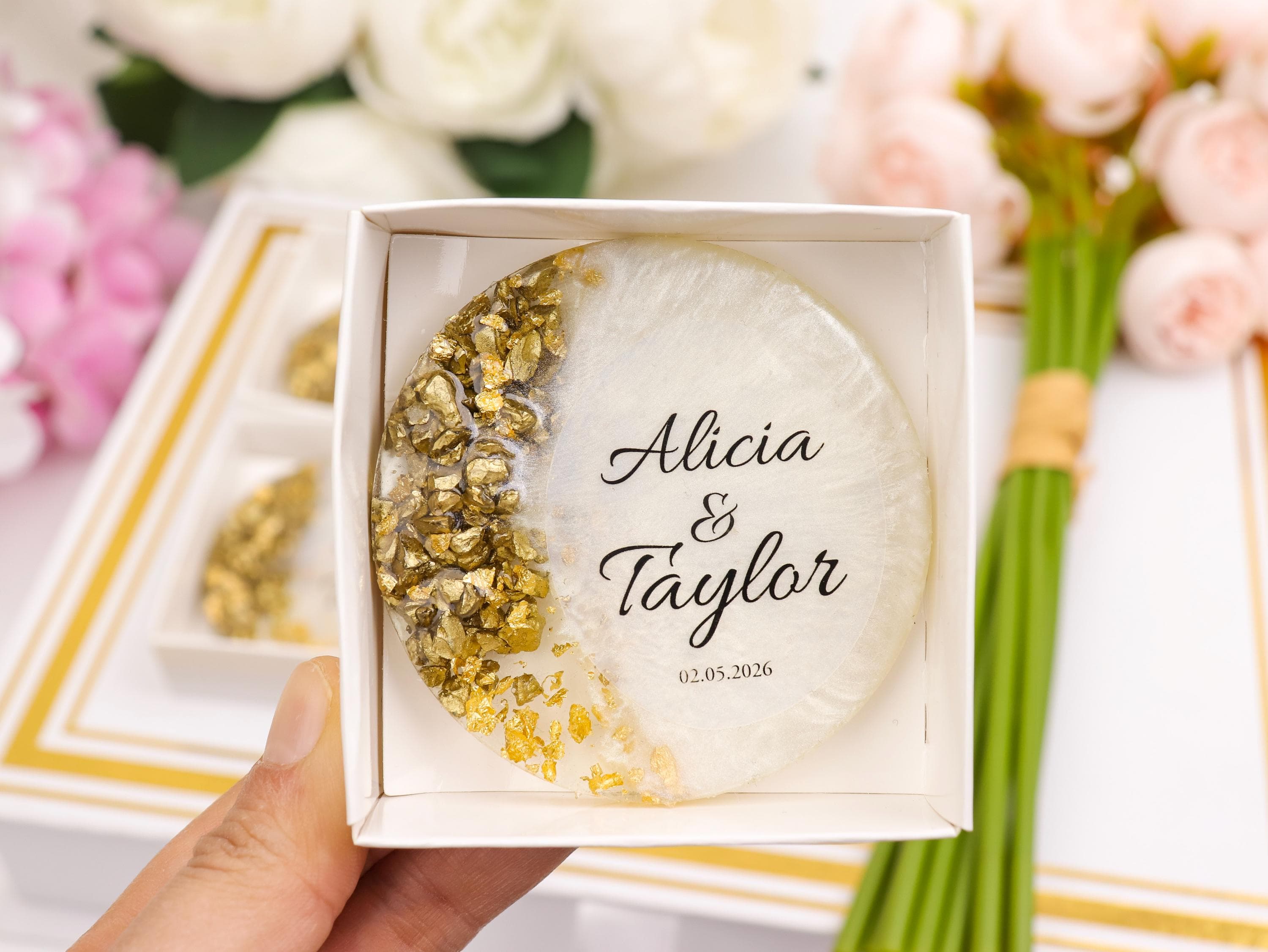 Personalized Epoxy Magnet Favor, Wedding Guest Gift, Engagement Souvenir, Custom Resin Detail - image 3