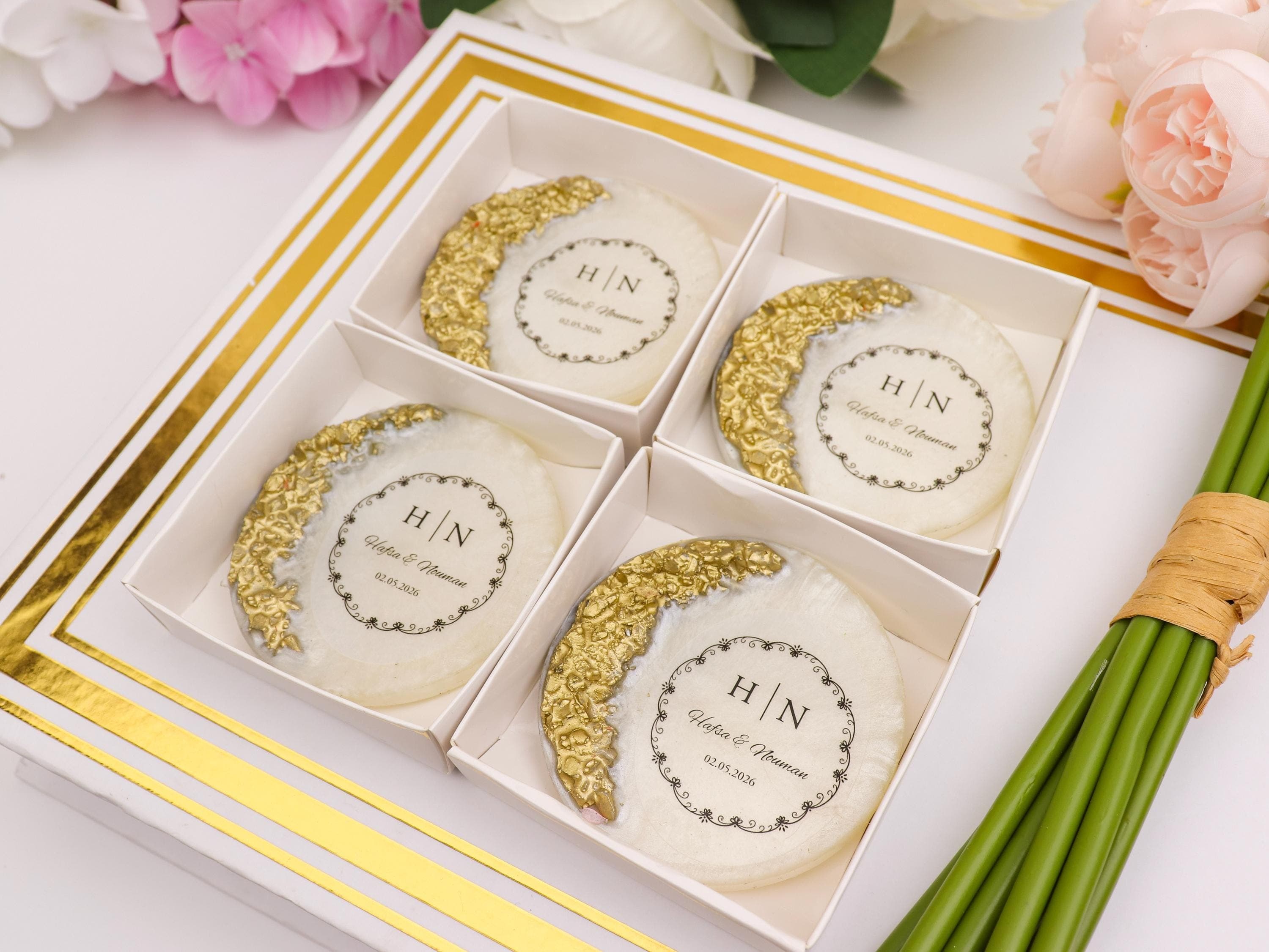 Personalized Gold Epoxy Magnet, Bulk Wedding Favors, Custom Resin Wedding Gifts, Elegant Engagement Souvenir - image 4