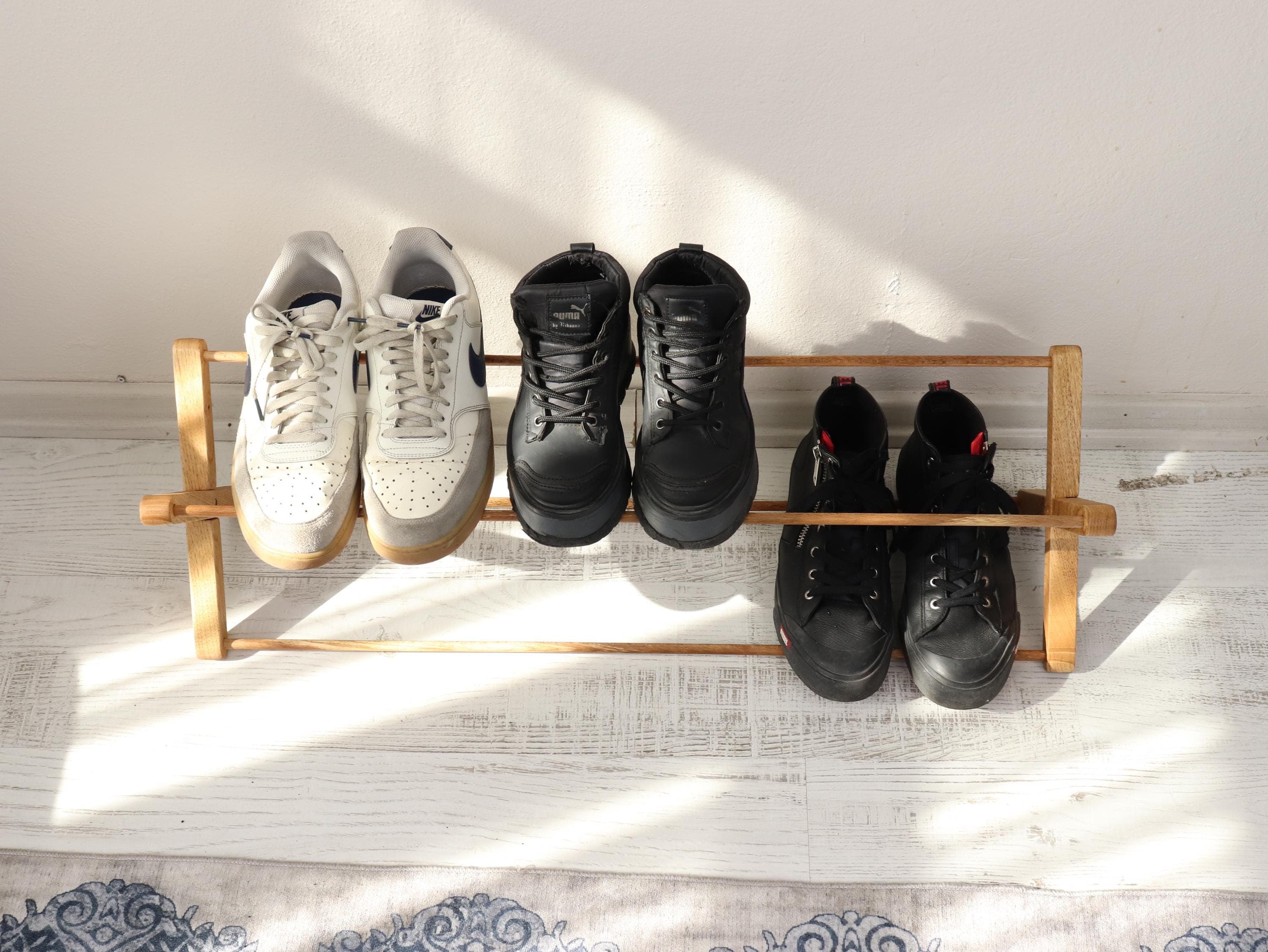 Chestnut Wood Shoe Rack, Unique X-Frame Design, Minimalist Narrow Entryway Storage, Freestanding Floor Organizer - image 5