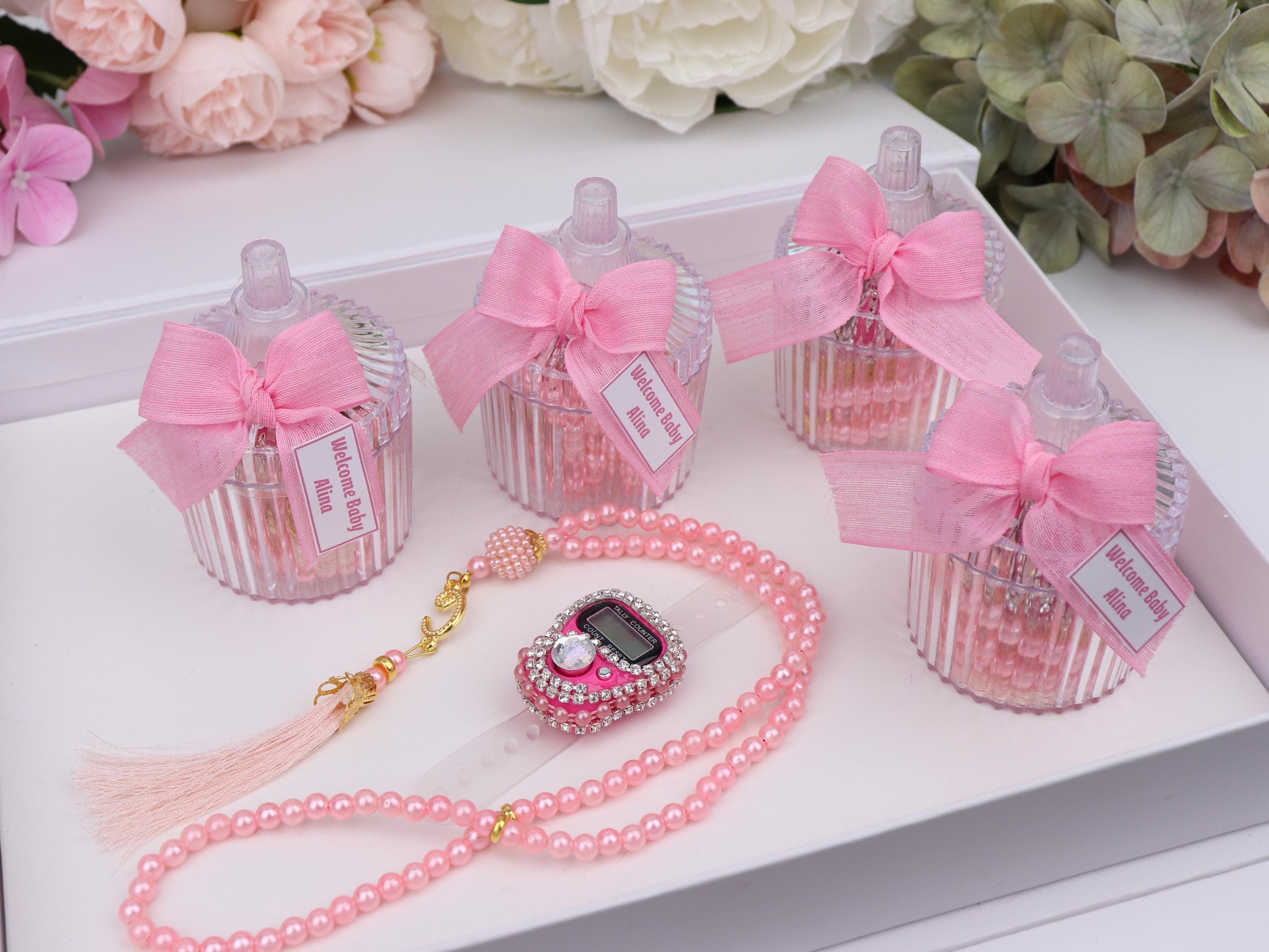 Pink Pearl Tasbih, Digital Finger Counter: Welcome Baby Shower Favor, Muslim Gift, Islamic Gifts