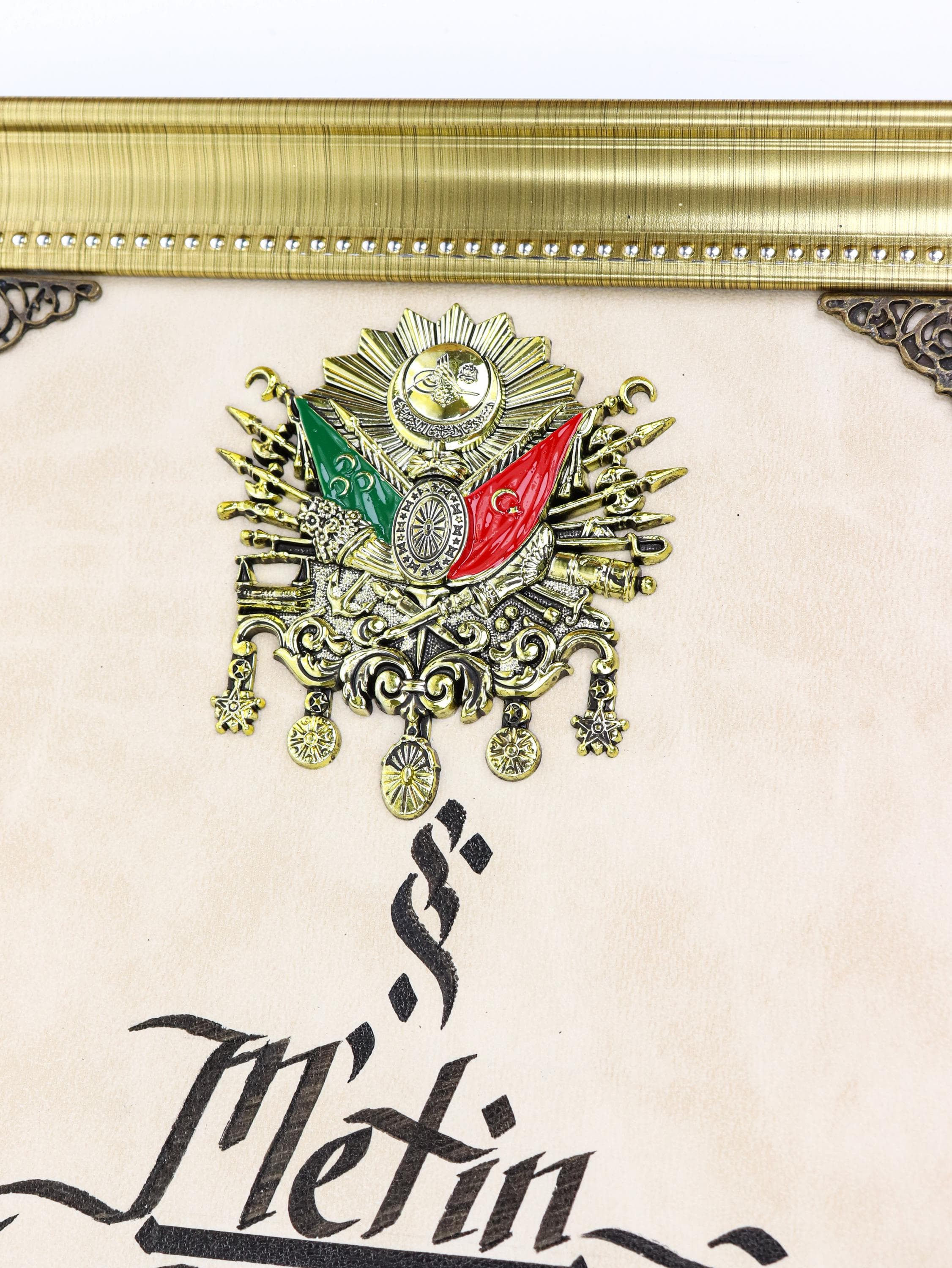 Custom Name Calligraphy Wall Art, Ottoman Tugra Emboss, Corporate Award, Recognition Gift, Gold Frame - image 5