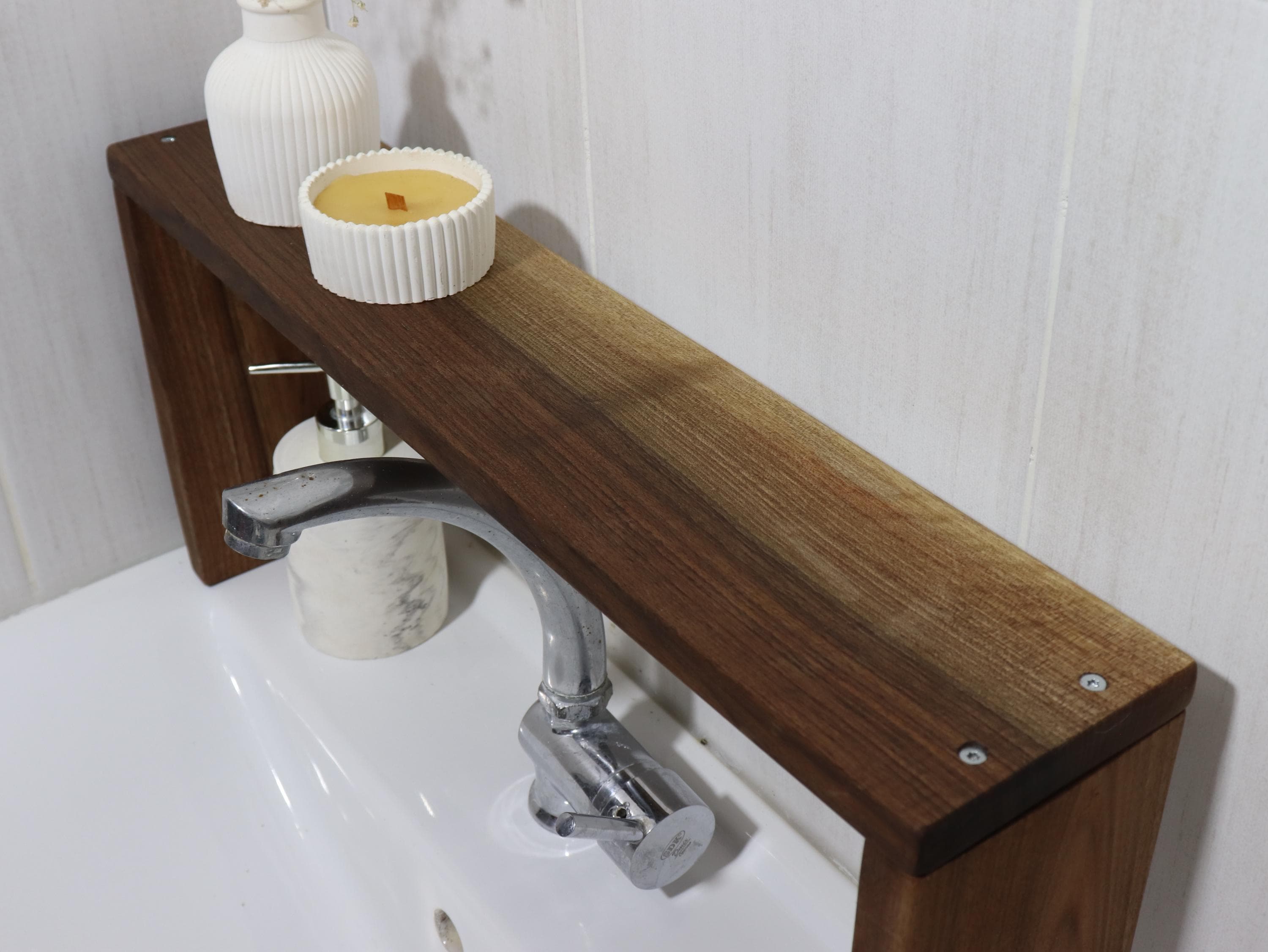 Walnut Wood Over-the-Sink Shelf: Bathroom & Kitchen Organizer, Bath Design - image 5