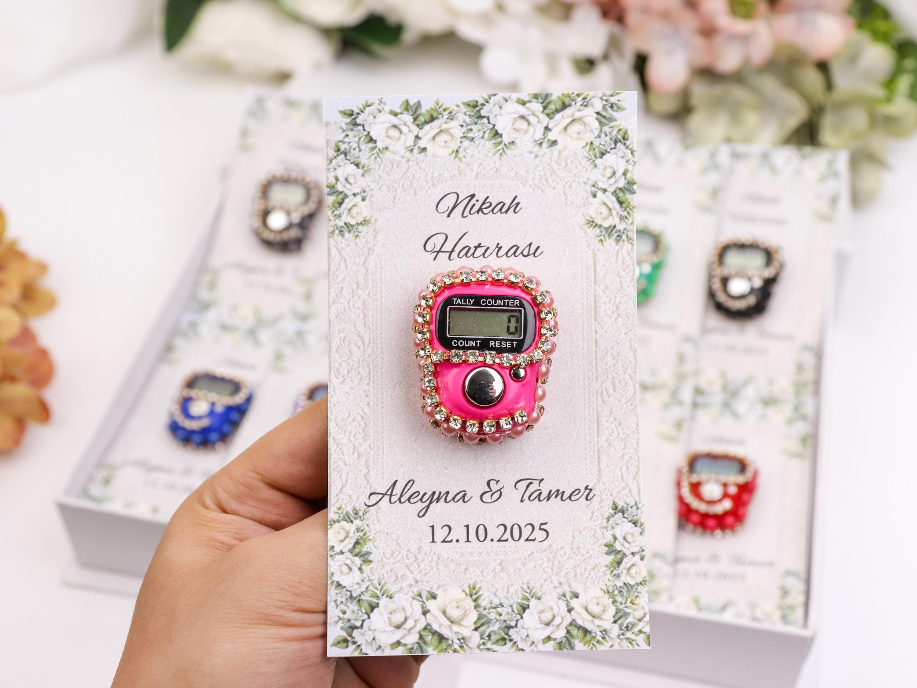 Personalized Tasbih Digital Finger Counter with Gift Card, Islamic Wedding Favors