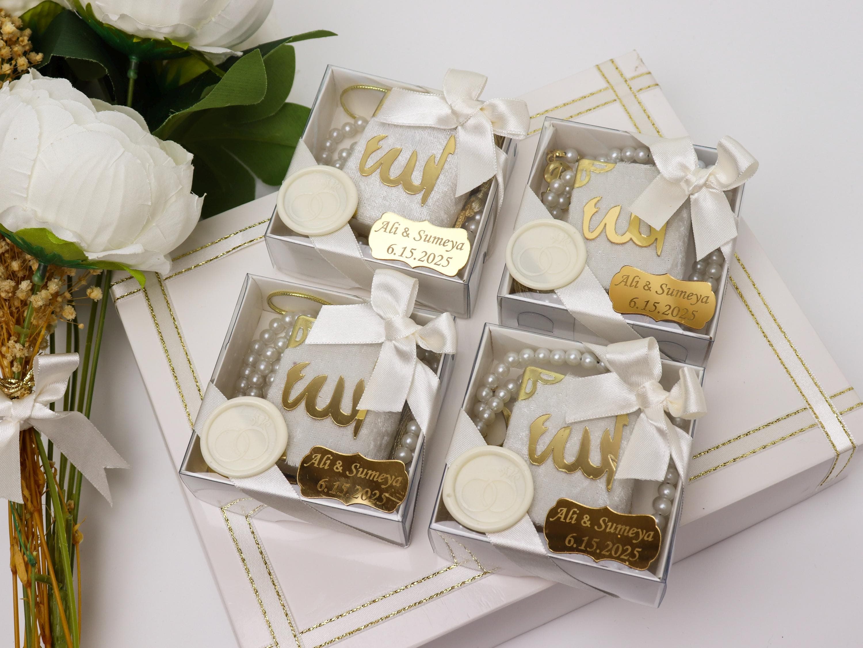 White Velvet Mini Quran Gift Set: Pearl Tasbih, Muslim Wedding Favor, Ramadan Eid Gift - image 5