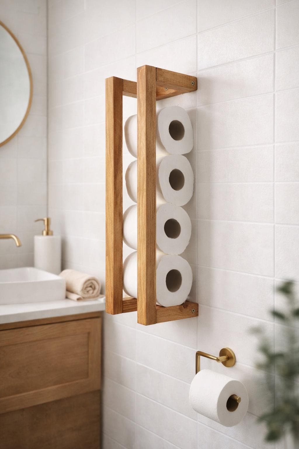 Handmade Rustic Wooden Wall Mount Toilet Paper Holder: Bathroom Decor, Bathroom Storage, Wc roll