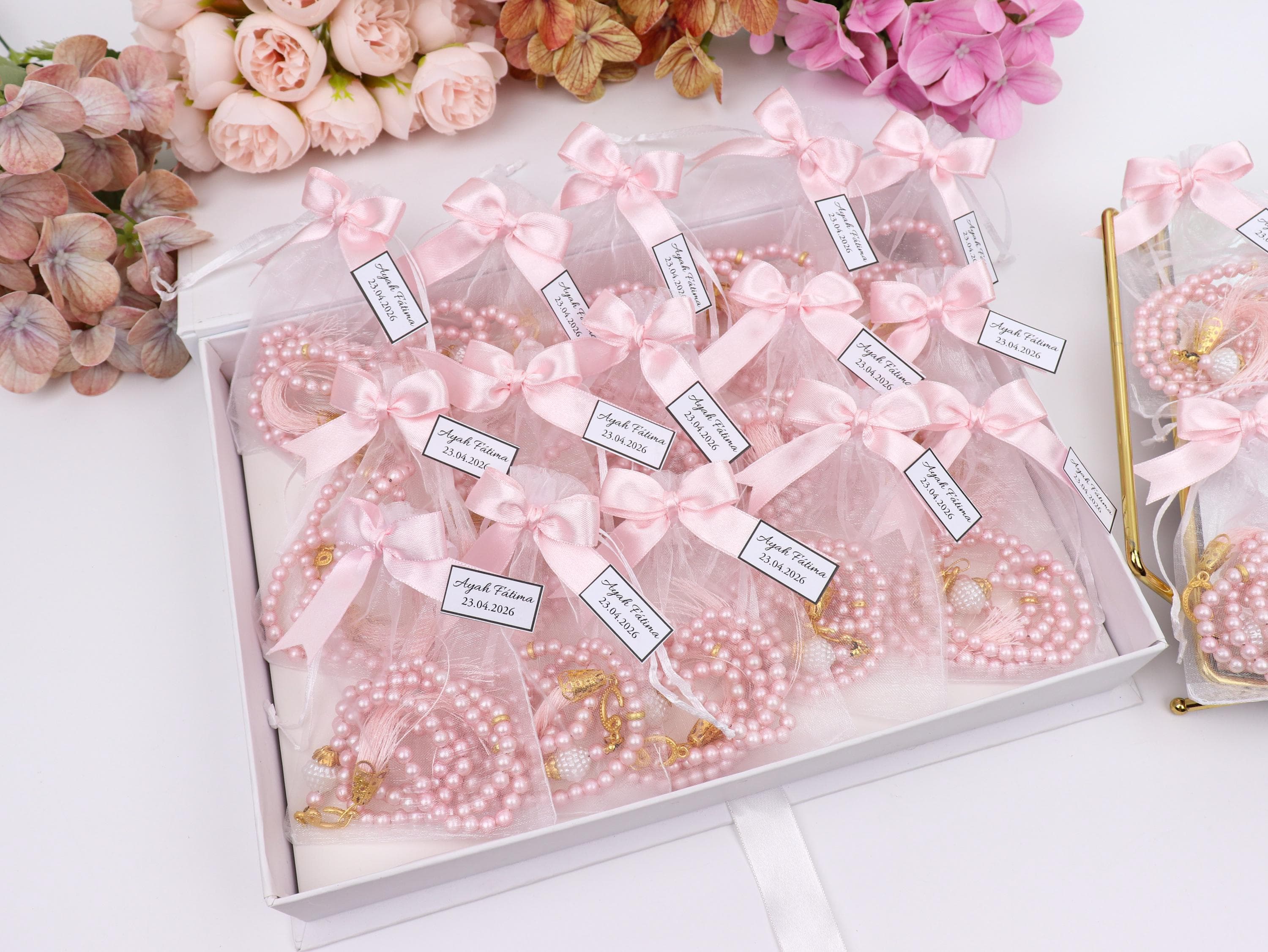 Custom Pearl Tasbih Gift, Prayer Beads: Muslim Wedding Favor, Welcome Baby Shower Favor - image 4
