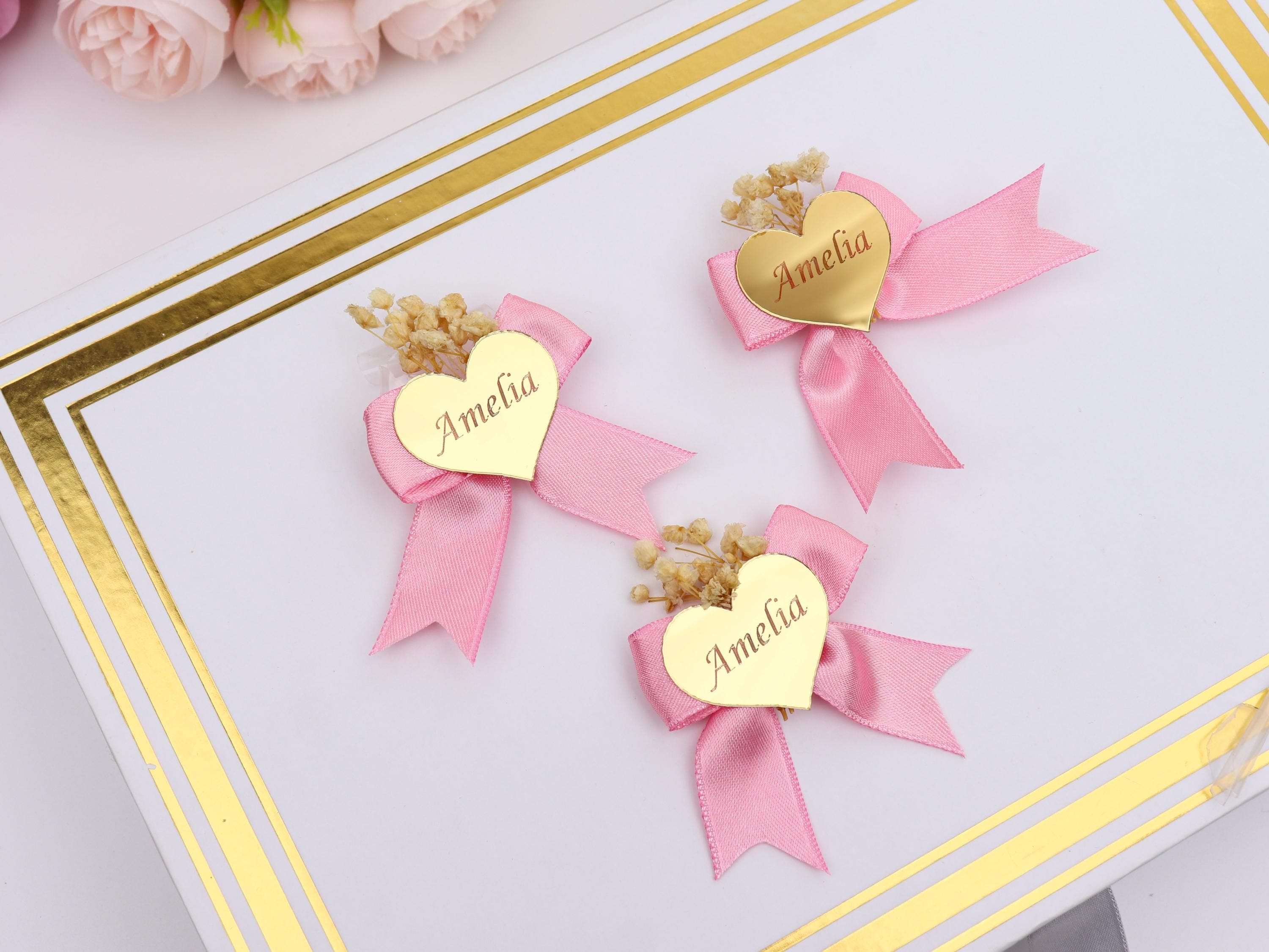 Custom Gold Acrylic Heart Favor Tag: Party Favors, Personalized Party Decoration, Wedding, Birthday