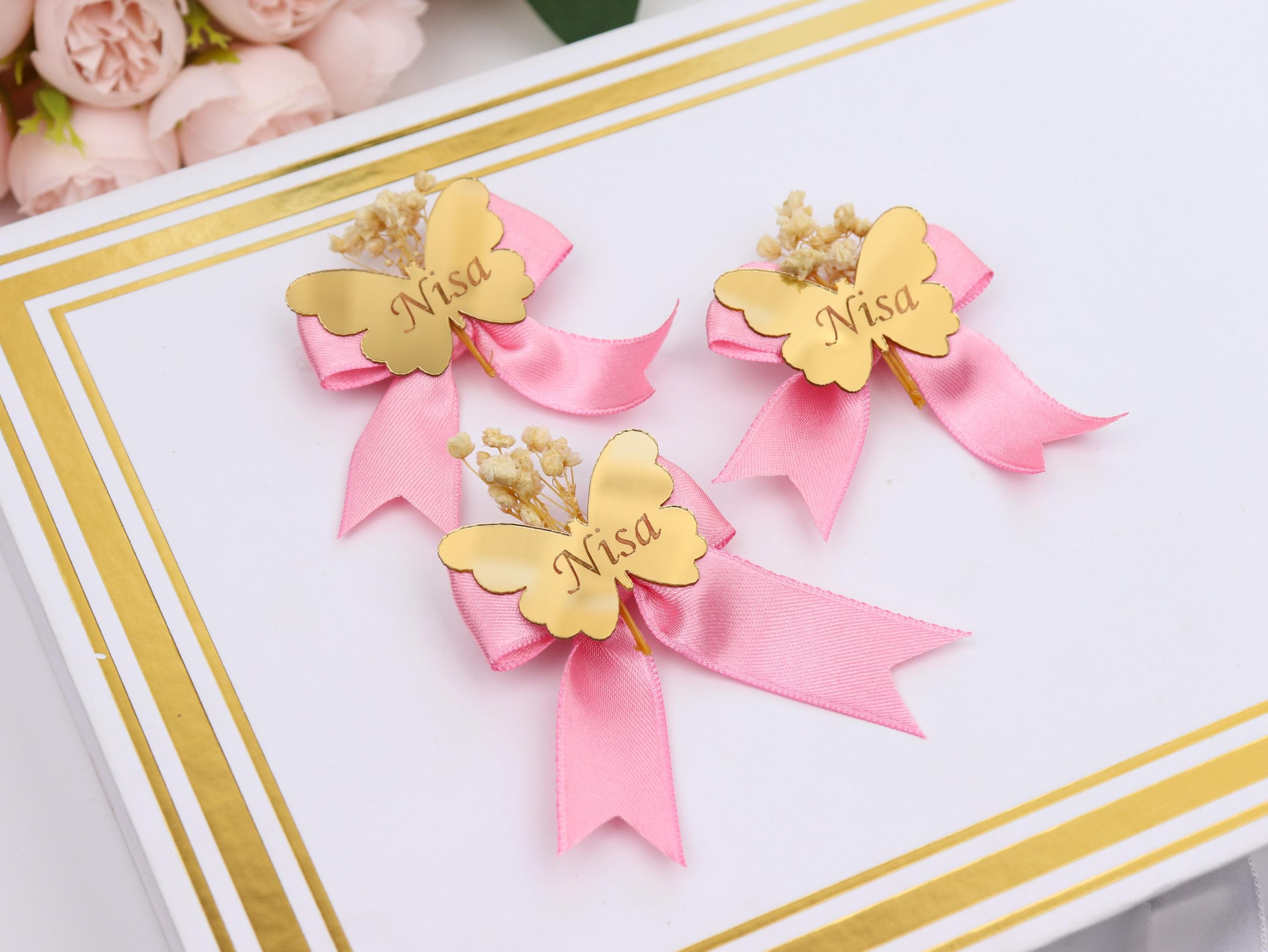 Custom Gold Acrylic Butterfly Favor Tag: Party Favors, Welcome Baby Shower Favor, Wedding  İnvitations