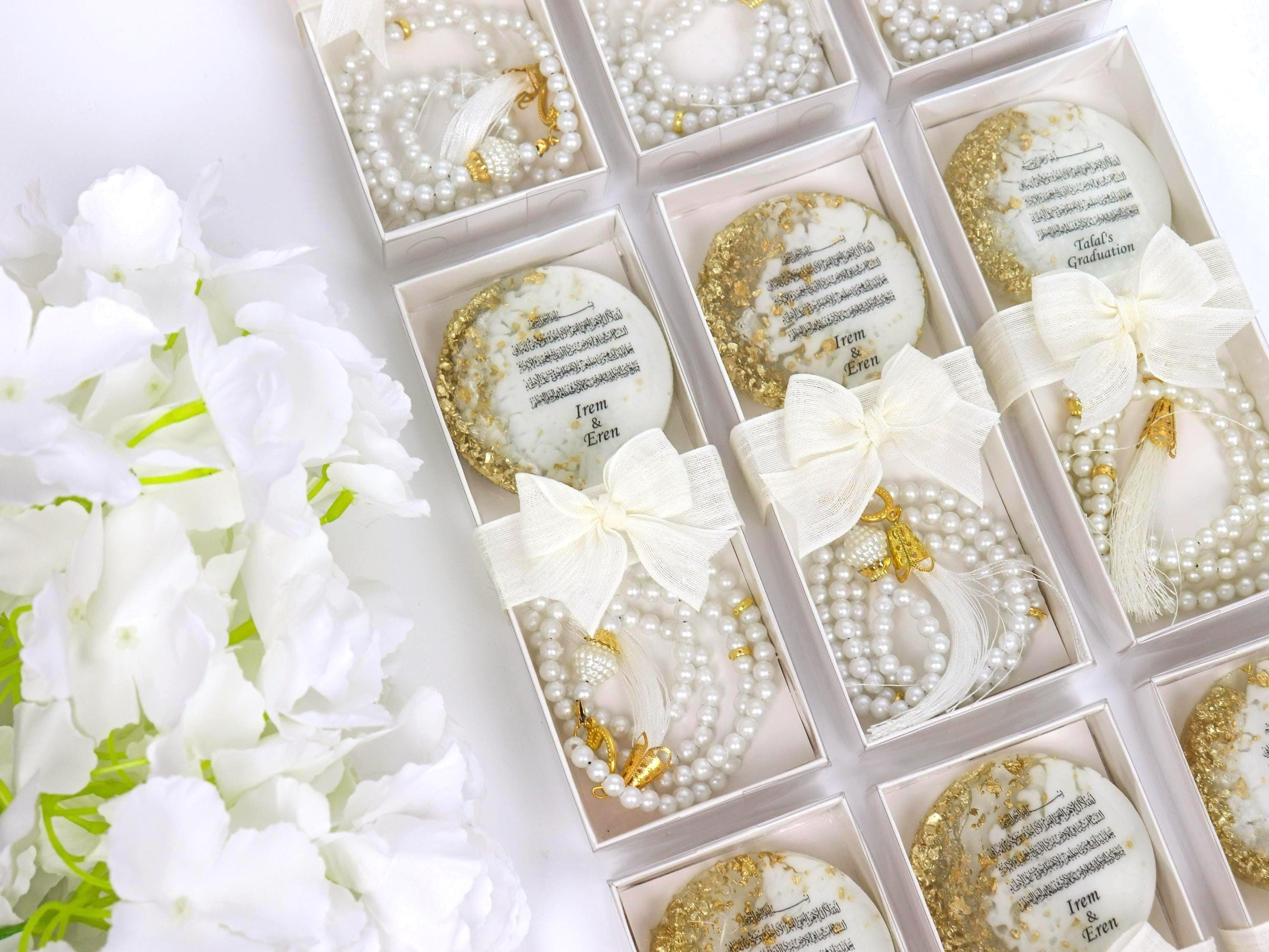 Personalized Ayatul Kursi Magnet & Pearl Tasbih Set: Islamic Wedding Favor - image 5